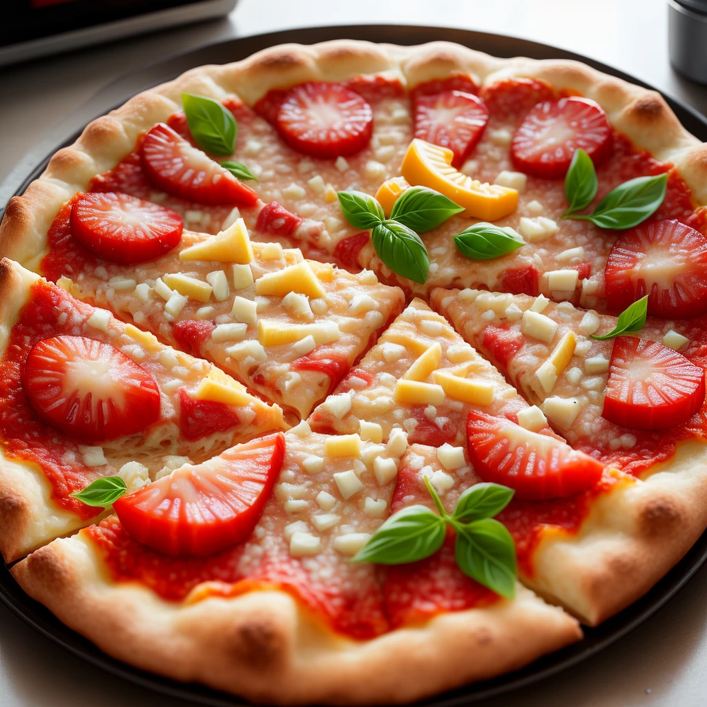 RAW photo, juicy 4 cheese pizza, foodphoto, dslr, soft lighting, high quality, film grain, Fujifilm XT
