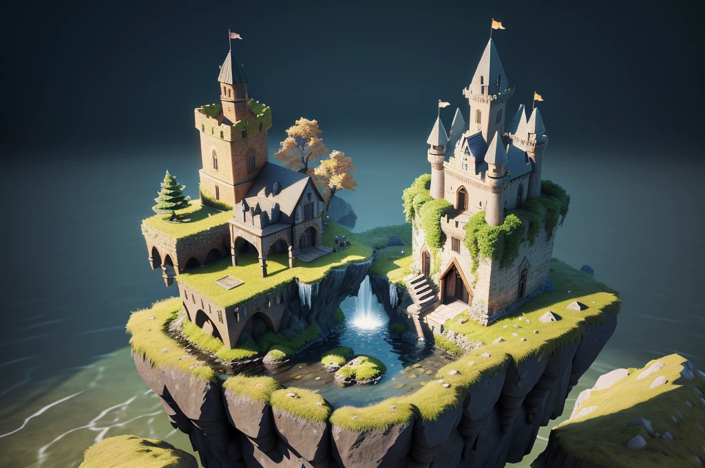 there is a castle on a small island with a waterfall, stylized 3d render, 3 d render stylized, stylized as a 3d render, beautiful render of a fairytale, fantasy 3 d render, (octane render) fantasy style, realistic fantasy render, stylized 3 d, rolands zilvinskis 3d render art, polycount contest winner
