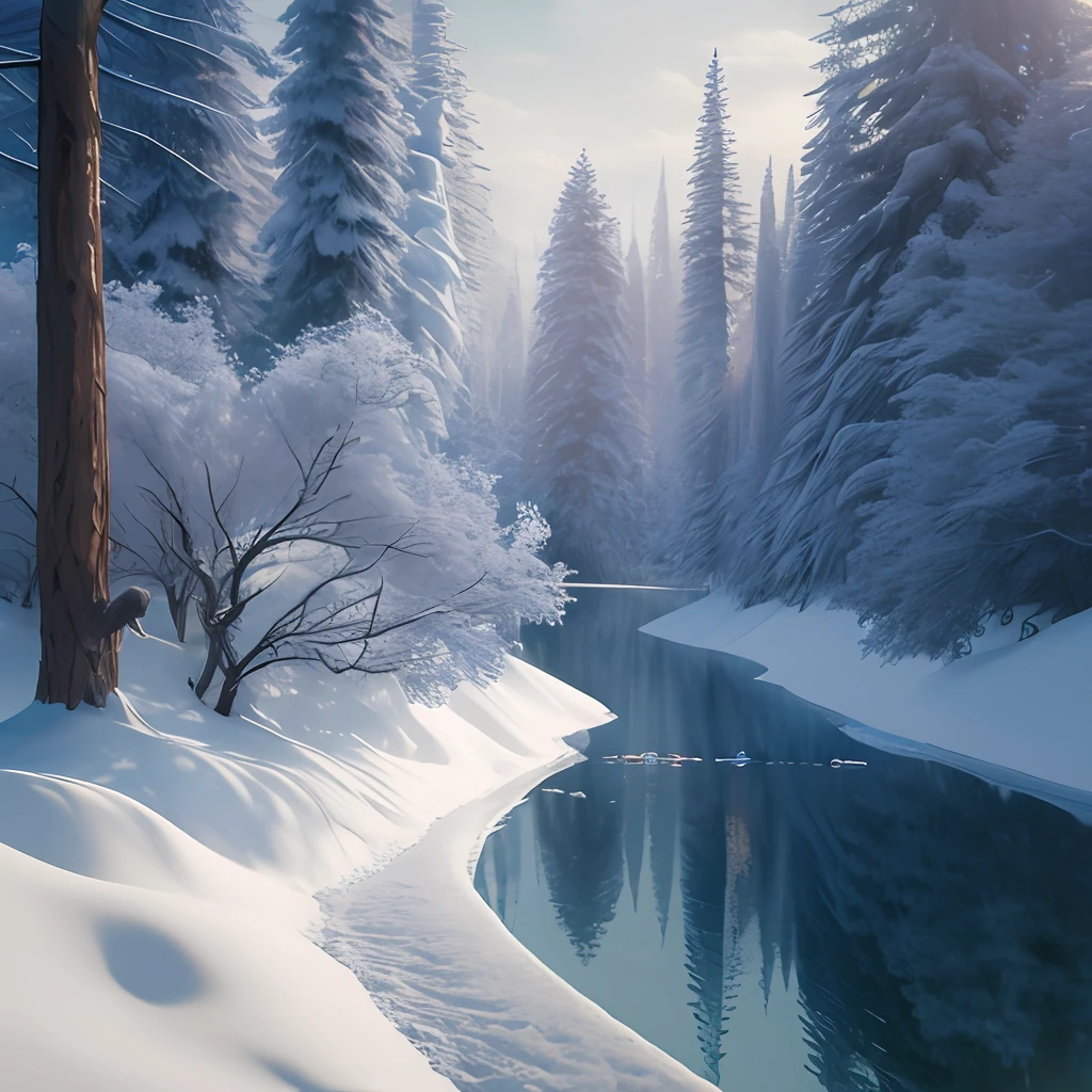 masterpiece, best quality, high quality, extremely detailed CG unity 8k wallpaper, The vast and quiet taiga stretches to the horizon, with dense green trees grouped in deep harmony, as the fresh breeze whispers through their leaves and crystal snow lies on the frozen ground, creating a stunning and peaceful landscape, Bokeh, Depth of Field, HDR, bloom, Chromatic Aberration ,Photorealistic,extremely detailed, trending on artstation, trending on CGsociety, Intricate, High Detail, dramatic, art by midjourney