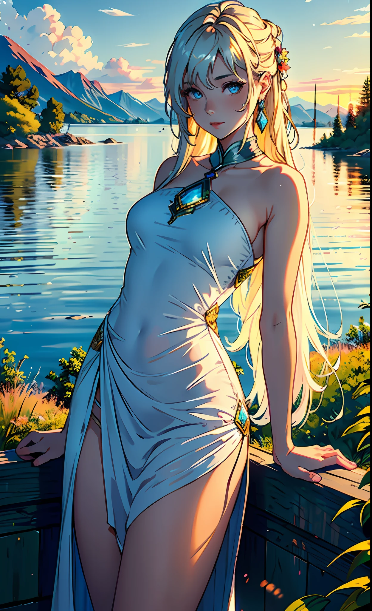 1 girl, serene expression, mesmerizing eyes, straight long hair, flowing dress, poised posture, porcelain skin, subtle blush, crystal pendant
BREAK
golden hour, (rim lighting):1.2, warm tones, sun flare, soft shadows, vibrant colors, painterly effect, dreamy atmosphere
BREAK
scenic lake, distant mountains, willow tree, calm water, reflection, sunlit clouds, peaceful ambiance, idyllic sunset, ultra detailed, official art, unity 8k wallpaper
, zentangle, mandala