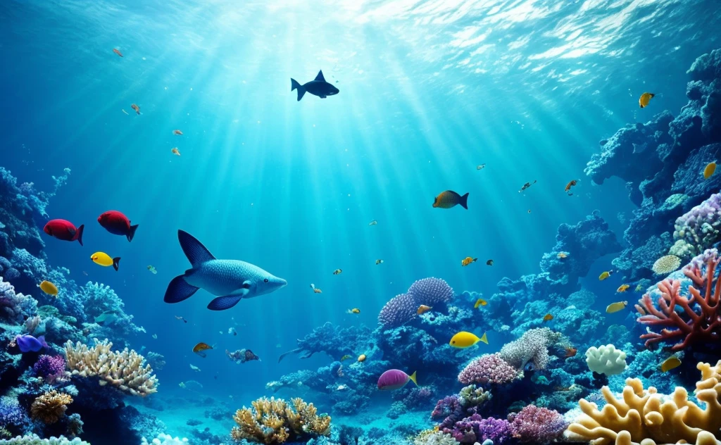 (extremely detailed CG unity underwater wallpaper, masterpiece, best quality, ultra-detailed), (best illumination, best color grading, an extremely immersive and peaceful aquatic world), exploring the beauty of aquatic life,scuba diving in a dynamic and floating perspective, (enjoying the tranquility and flourishing of marine life):(1.3), vivid and colorful coral reefs, schools of fish, blue water clarity, and infinite depth of the ocean.