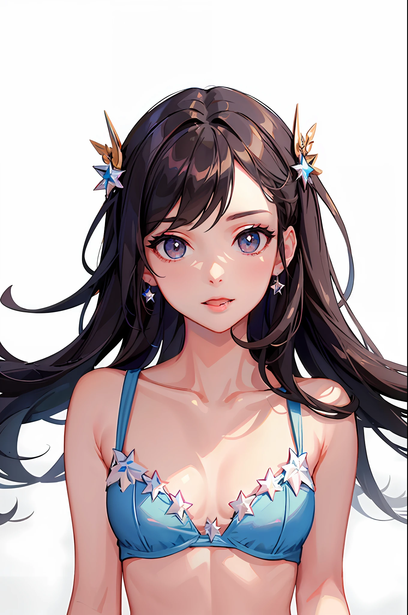 (masterpiece:1.3),(high quality:1.2),(finely detailed:1.2),(beautiful eyes:1.5),star-shaped pupil,portrait,stick out your tongue:1.2,Bare midriff,solo,bule eyes,embarrasse,Long white haird,realistic