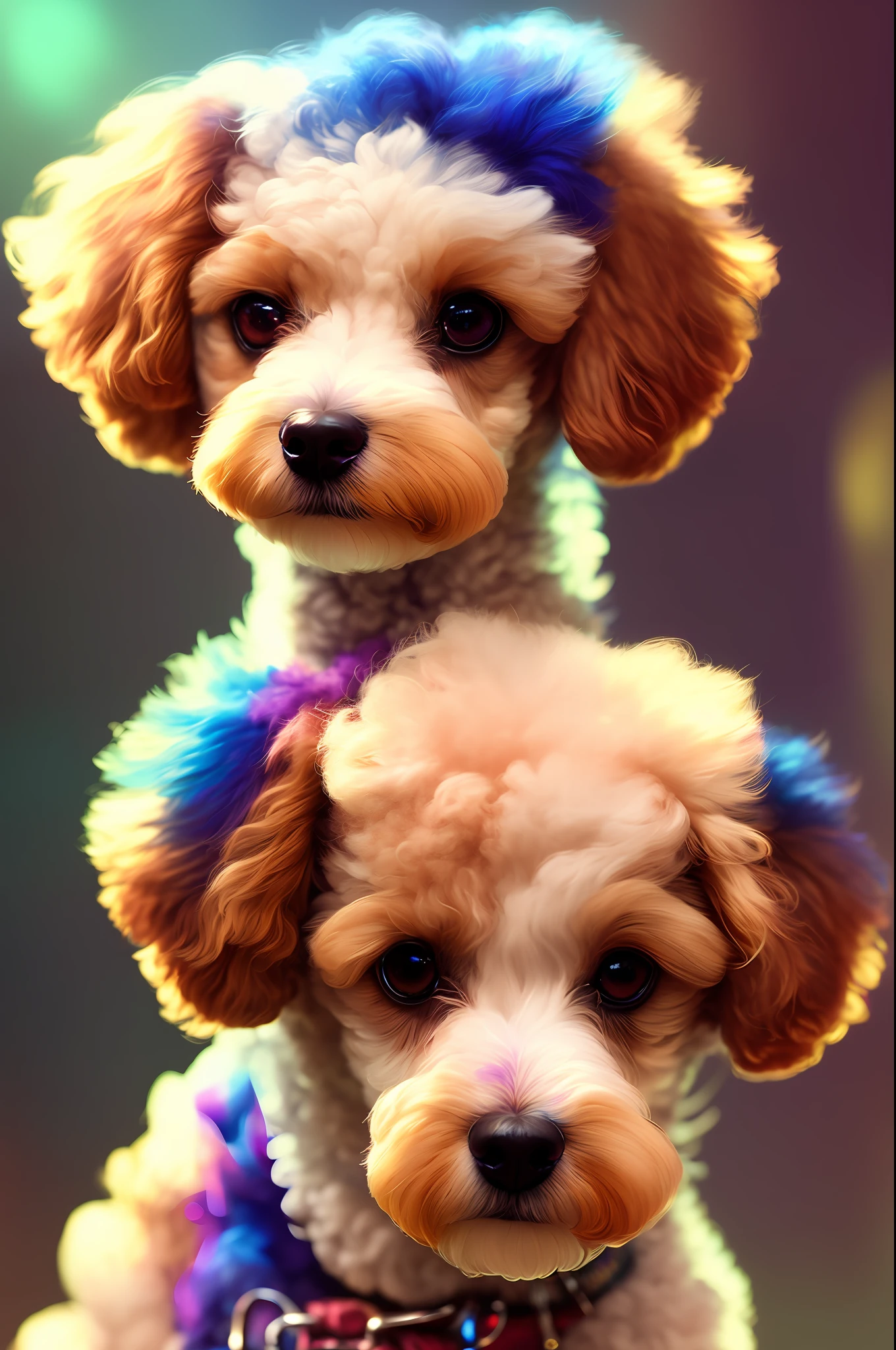 ChromaV5, nvinkpunk, (extremely detailed CG unity 8k wallpaper), illustration of a cute poodle, award winning photography, chromatic aberration, detailed, HDR, Bloom, style of Monet, Pissarro and Sisley, on ArtStation Trending, Trending on CGSociety, Halfway Art