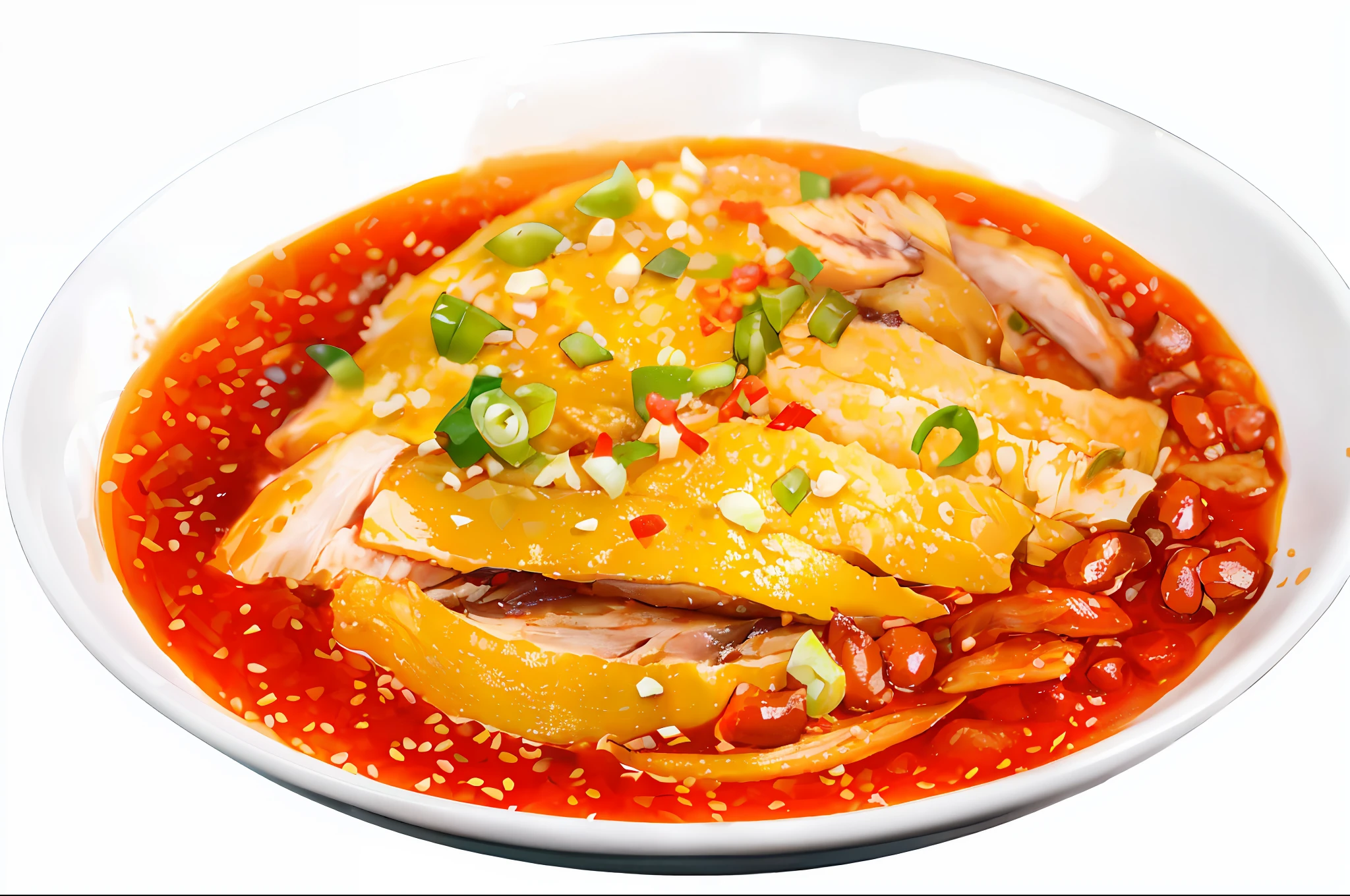 Chili oil, chicken, peanuts, green onion, millet pepper, white sesame, delicious,