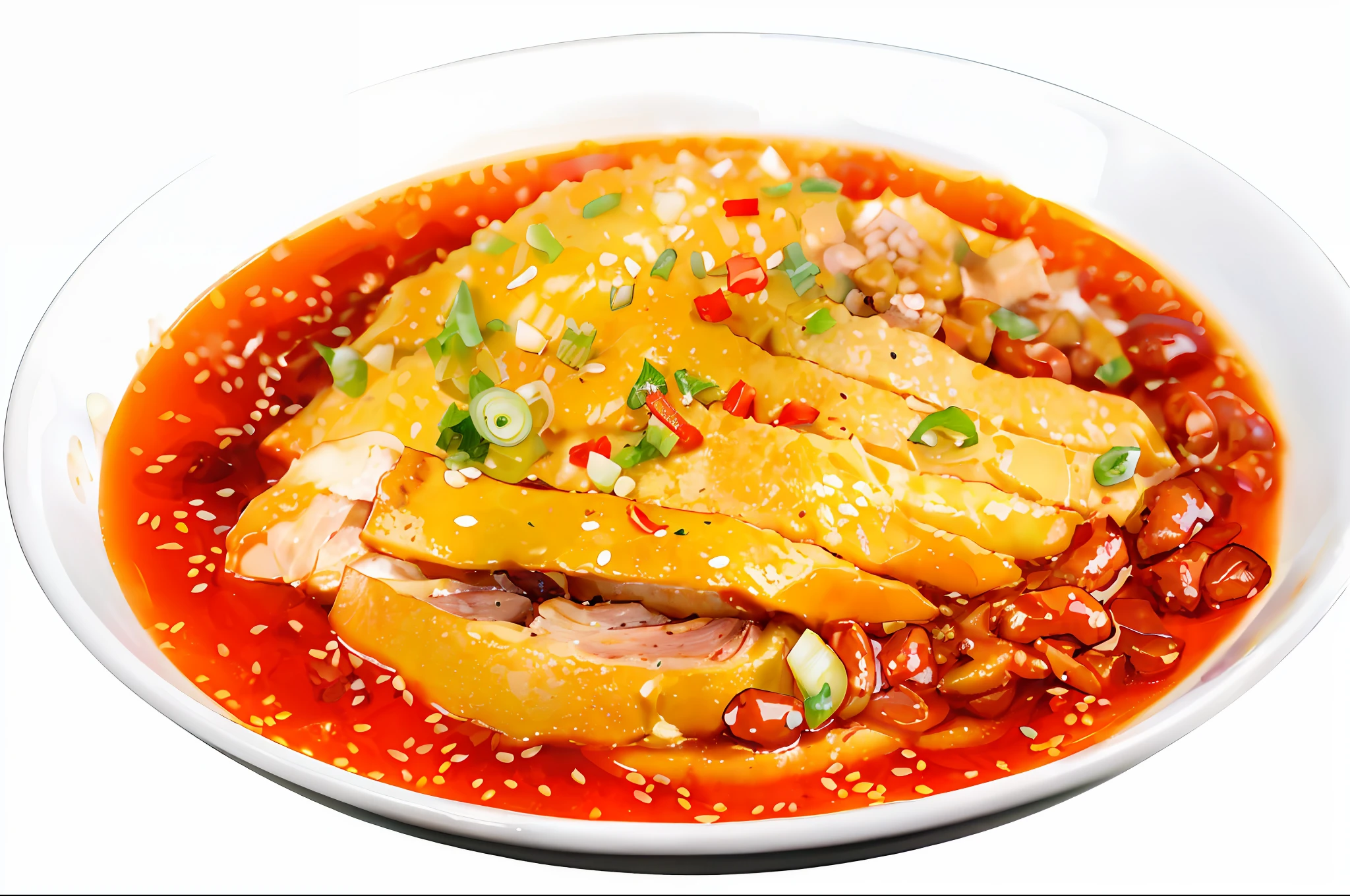 Chili oil, boiled chicken, peanuts, green onion, millet pepper, white sesame, delicious --v 6