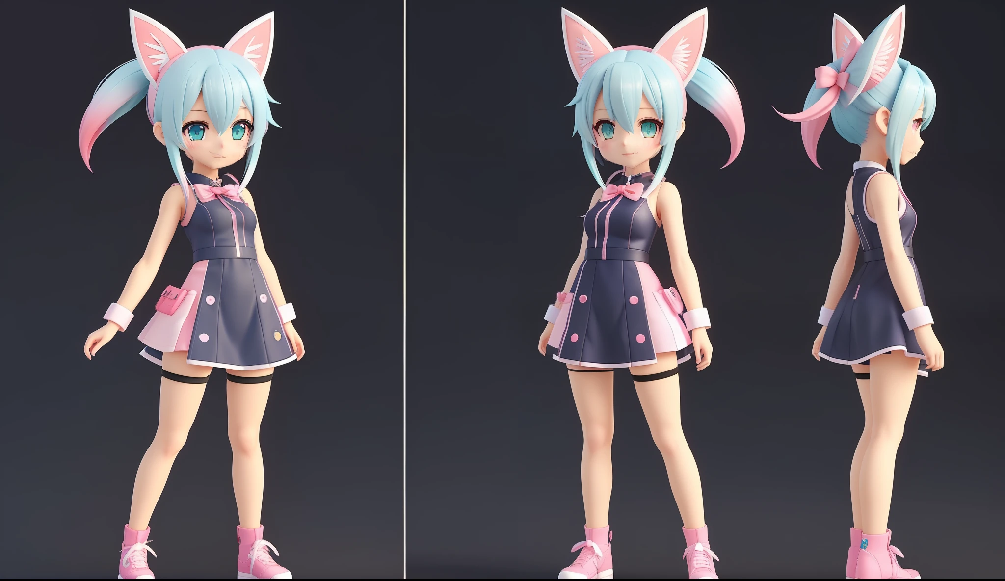 a close up of a person in a short dress with a cat ear, render of a cute 3d anime girl, pink twintail hair and cyan eyes, anime styled 3d, stylized anime, live2d virtual youtuber model, female furry mini cute style, anime stylized, realistic anime 3 d style, 3d anime girl, stylized character