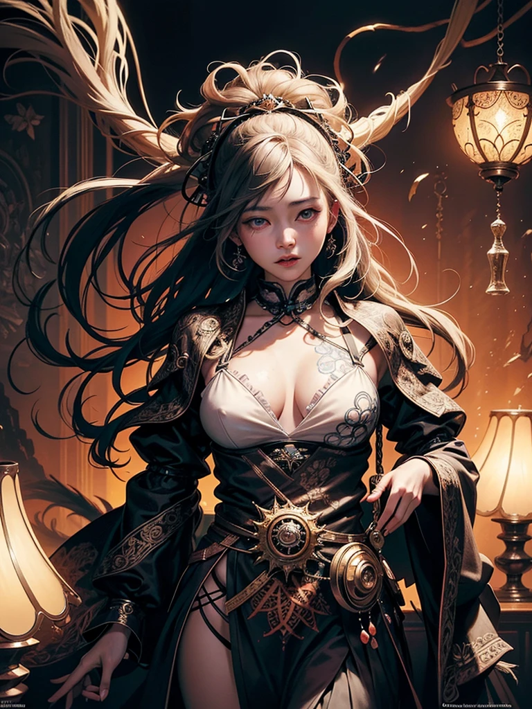 official art, unity 8k wallpaper, ultra detailed, beautiful and aesthetic, masterpiece, best quality, (zentangle, mandala, tangle, entangle), (fractal art:1.3) , 1girl, extremely detailed, dynamic angle, cowboyshot, the most beautiful form of chaos, elegant, a brutalist designed, vivid colours, romanticism, by james jean, roby dwi antono, ross tran, francis bacon, michal mraz, adrian ghenie, petra cortright, gerhard richter, takato yamamoto, ashley wood, atmospheric, ecstasy of musical notes, streaming musical notes visible