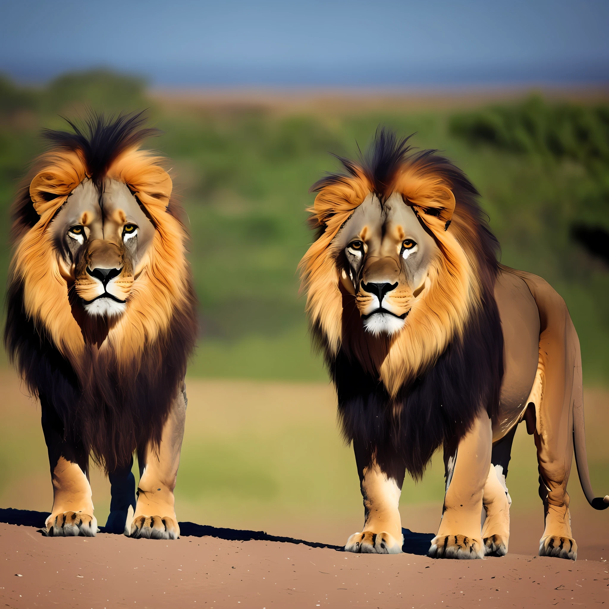 Photo (Rainbow World: 1), two male lions stand side by side