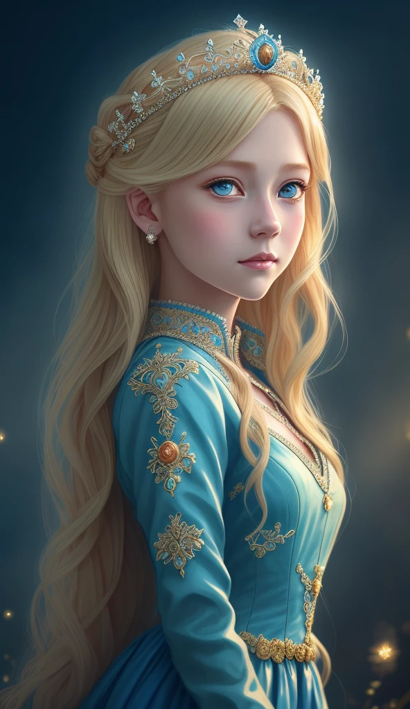 blond haired girl with blue eyes and a crown in a dress, beautiful digital artwork, stunning digital illustration, cute detailed digital art, 4k highly detailed digital art, beautiful fantasy art portrait, artwork in the style of guweiz, adorable digital painting, beautiful digital illustration, beautiful digital art, gorgeous digital art, beautiful fantasy portrait, very beautiful digital art, amazing digital art