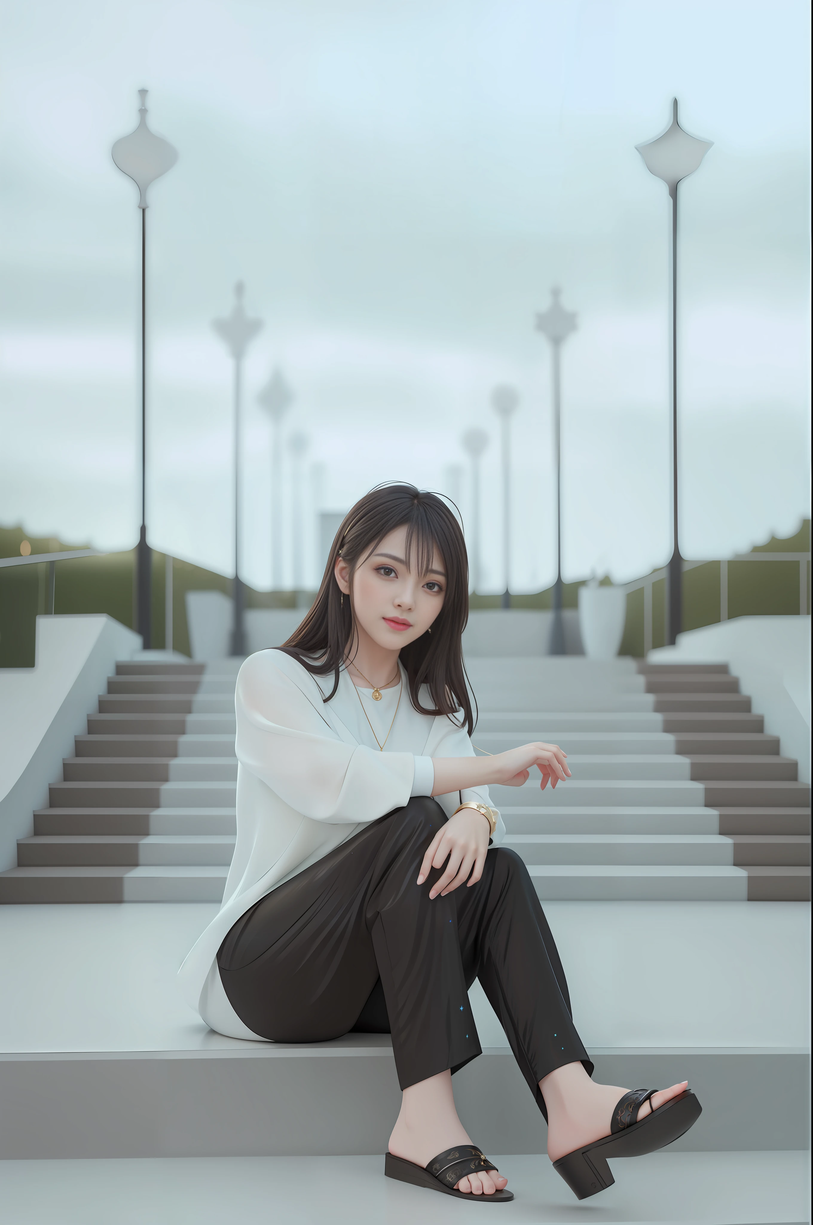 best quality, masterpiece, highres, 1girl,blush,(seductive smile:0.8),star-shaped pupils,necklace, jewelry,Beautiful face,upon_body, tyndall effect,photorealistic, dark studio, rim lighting, two tone lighting,(high detailed skin:1.2), 8k uhd, dslr, soft lighting, high quality, volumetric lighting, candid, Photograph, high resolution, 4k, 8k, Bokeh,correct arm position