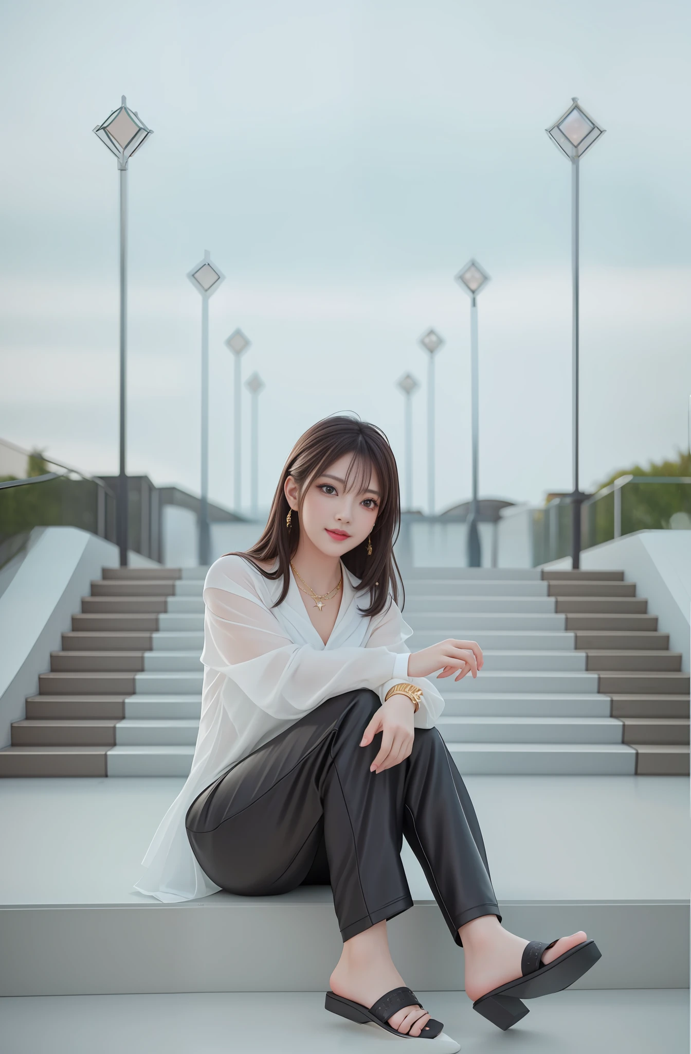 best quality, masterpiece, highres, 1girl,blush,(seductive smile:0.8),star-shaped pupils,necklace, jewelry,Beautiful face,upon_body, tyndall effect,photorealistic, dark studio, rim lighting, two tone lighting,(high detailed skin:1.2), 8k uhd, dslr, soft lighting, high quality, volumetric lighting, candid, Photograph, high resolution, 4k, 8k, Bokeh,correct arm position
