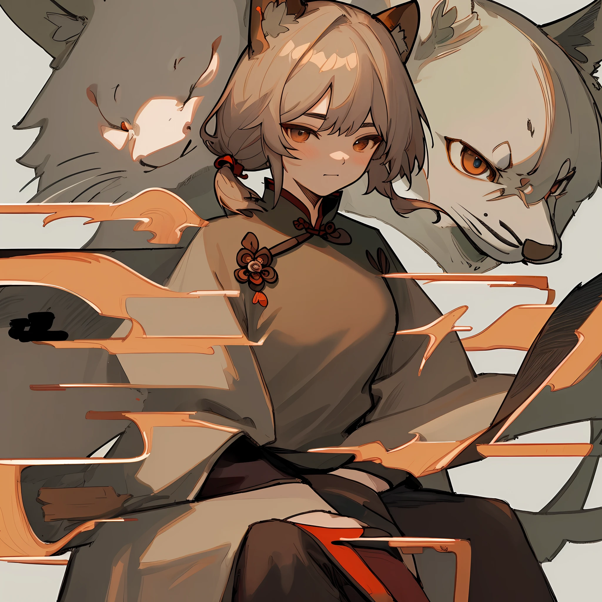 flat illustration by Chinese style,Slender body,beautiful face,fox ears,fox tail,fox demon,Japanese otome game style,movie sense,Gentle and elegant nobleman,Ming Dynasty Hanfu,freehand,blank,big eyes,double eyelids,China Ancient beautiful lady,good-looking hands,super high-definition,exquistie details,sitting on a Chinese wooden seat,Rembrandt lighting wind,Chinese ancient artist Qiu Ying style,blank-leaving,ink style,freehand brushwork,Wuxia,white mparting a sense of calm and tranquility to the viewer,white background,close-up, 8K,best quality,super detailed --ar 3:4 --q 2 --niji 5