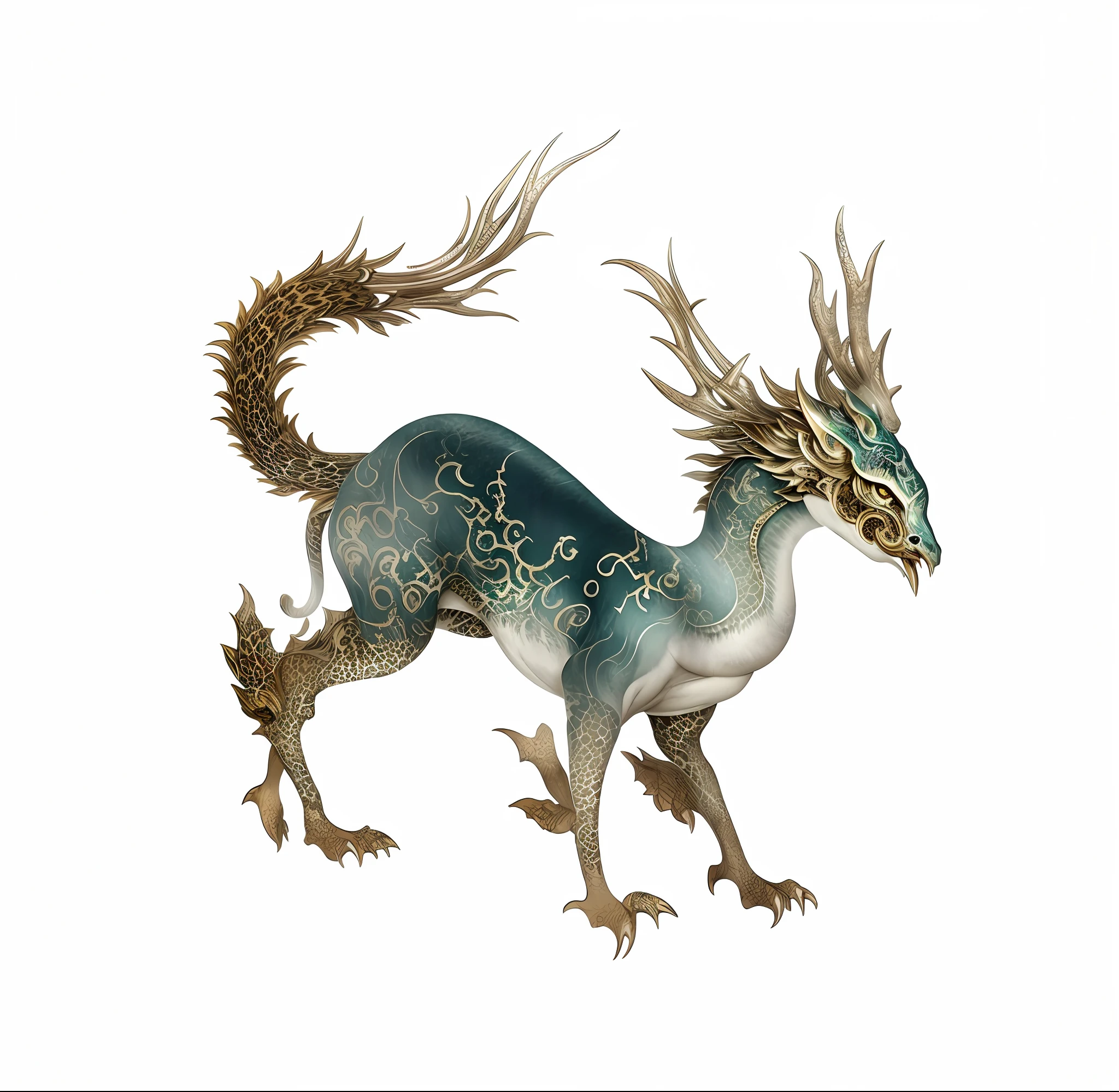 Auspicious beasts in the Chinese Classic of Mountains and Seas, leopard body, bird head, antlers, horsetail, bird claws, (super realistic) (super detailed) Chinese mythology, fantasy creatures