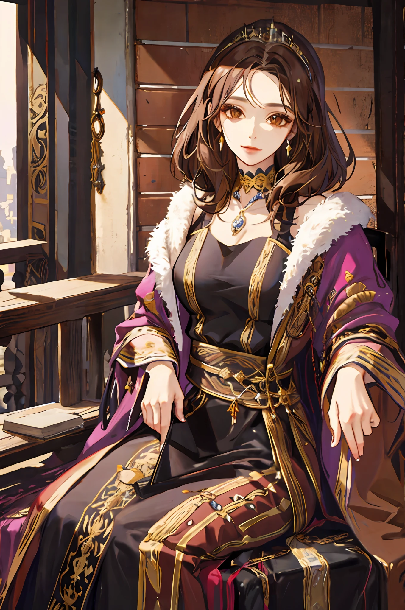 Old Woman, Old Woman, Old Woman, Brown Hair, Brown Eyes, Empress, Nobility, Royalty, High Quality, Masterpiece, Highly Detailed