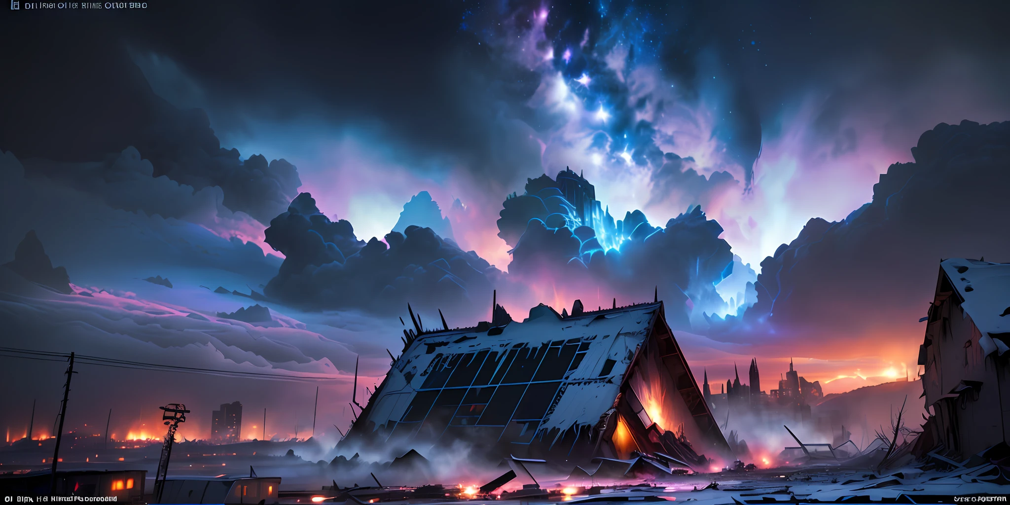 Apocalypse, Epic Reality, (hdr: 1.4), Apocalypse, Frozen, Dilapidated, Abandoned, Cool Colors, Dark Night, Screen Space Refraction, Epic Composition, (Intricate Detail), (Intricate Detail, Ultra Detail: 1.2 ), Art Station, Movie Clips, Vignetting, Complex Backgrounds, Buildings, Snow, (Masterpiece, Best Quality) --v 6