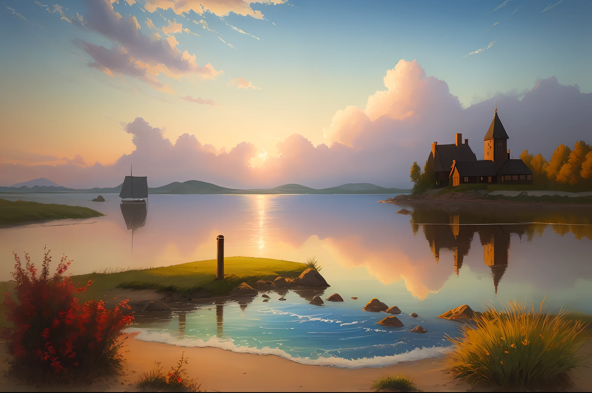 The highest quality water and sky one color romantic oil painting