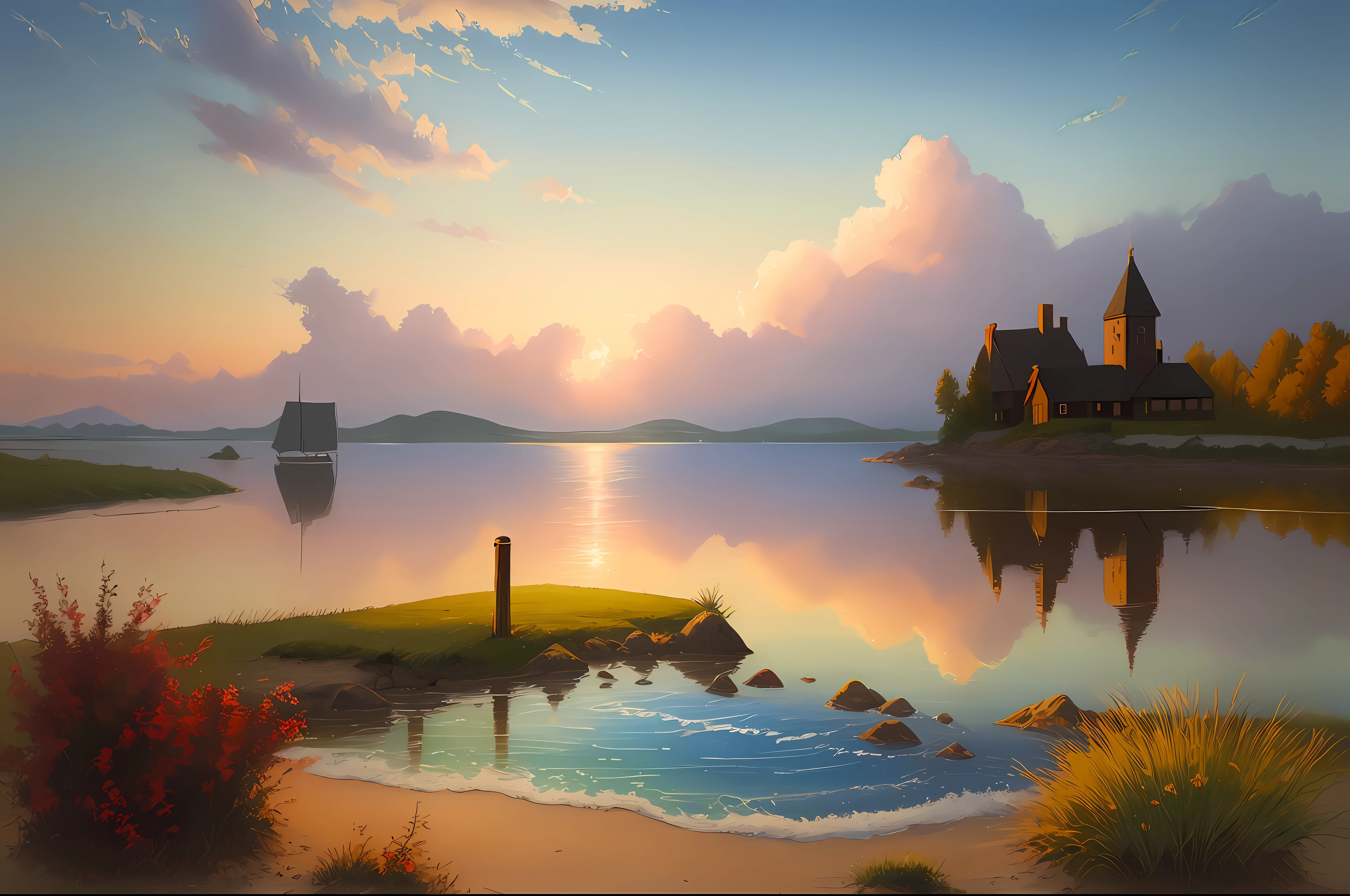 The highest quality water and sky one color romantic oil painting