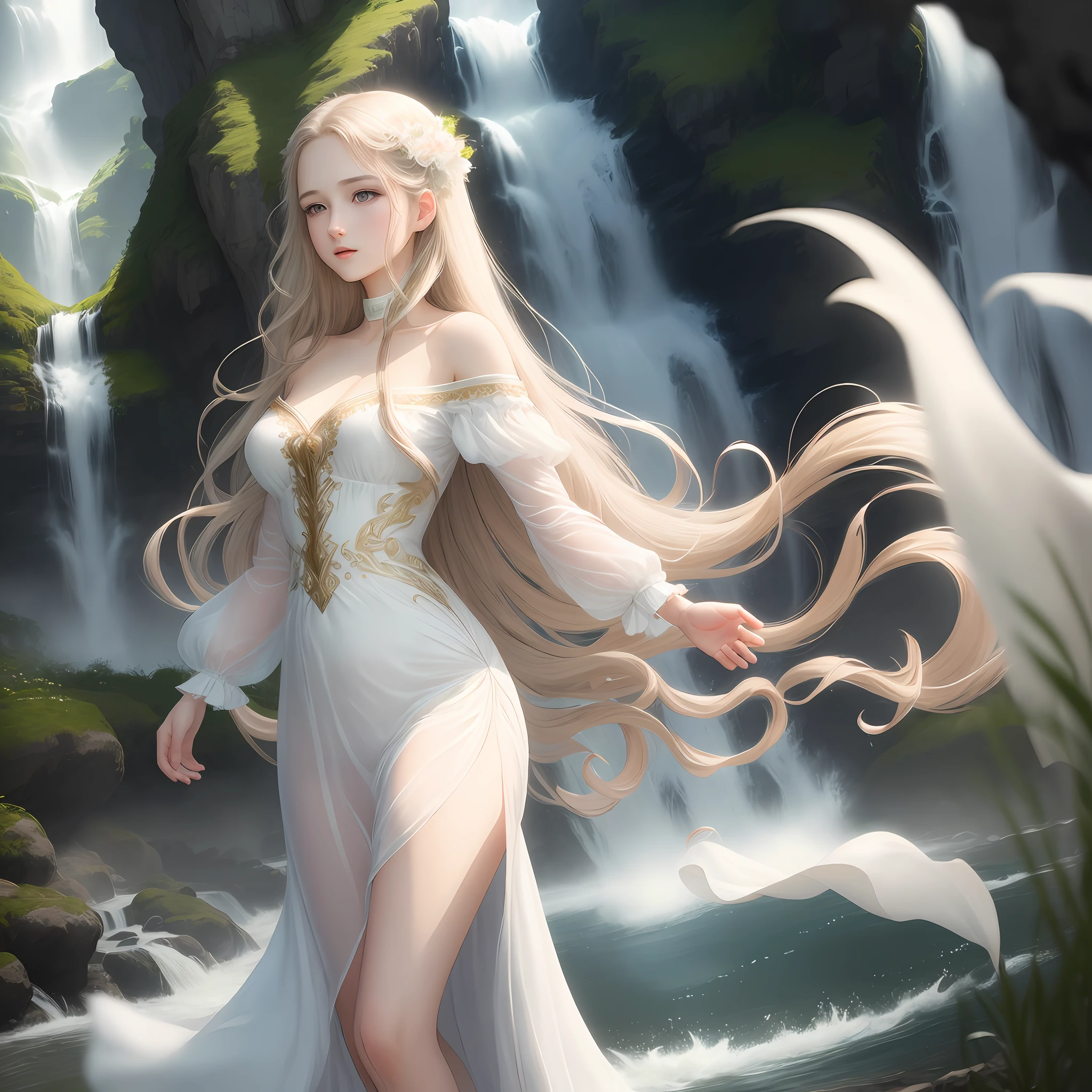 (masterpiece), the best picture quality, high definition, very detailed CG, ((1girl)), long hair like a waterfall, bright eyes, soft lips, white and smooth skin, slim and smooth body, light and elegant walk , showing confidence, charm and aura, dressed in fashion and elegant clothes, took a deep breath, danced in the beautiful scenery through time and space, and chased dreams.