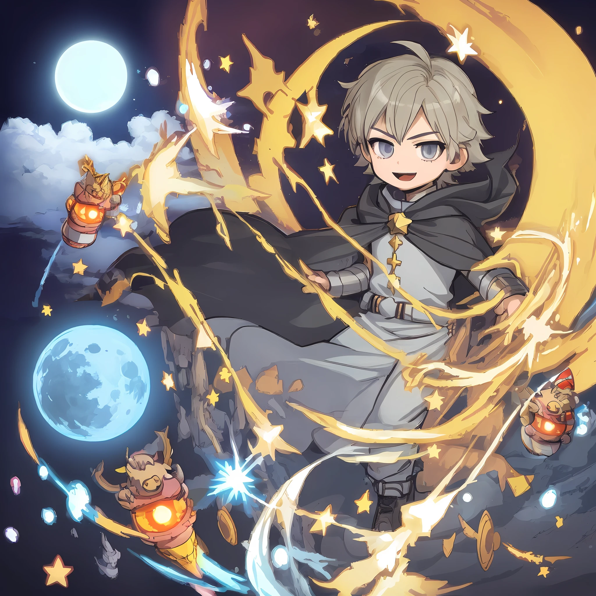 drawing of boy with cape, inspired by Boku no hero, moon theme costume, the 2d fanart artstation, official fanart, anime style, adoptable character, star, moon