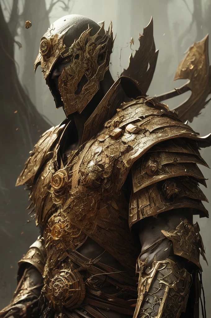 (Detailed Illustration: 1.3) of (Painting: 1.3) A (Full Body: 1.3) Shot in 8k resolution, splatter art, dreamy comic book style, realistic, intense look, anatomically realistic digital painting portrait (old male: 1.3) Human (warrior: 1.3) black and gold complex (heavy armor: 1.3) in (dark and moody universe: 1.3), light particles, very detailed skin, samurai, very detailed eyes, (elden ring style: 1.3), (warhammer style: 1.1), concept artist, global illumination, depth of field, splash art, artgerm and art by greg rutkowski and viktoria gavrilenko