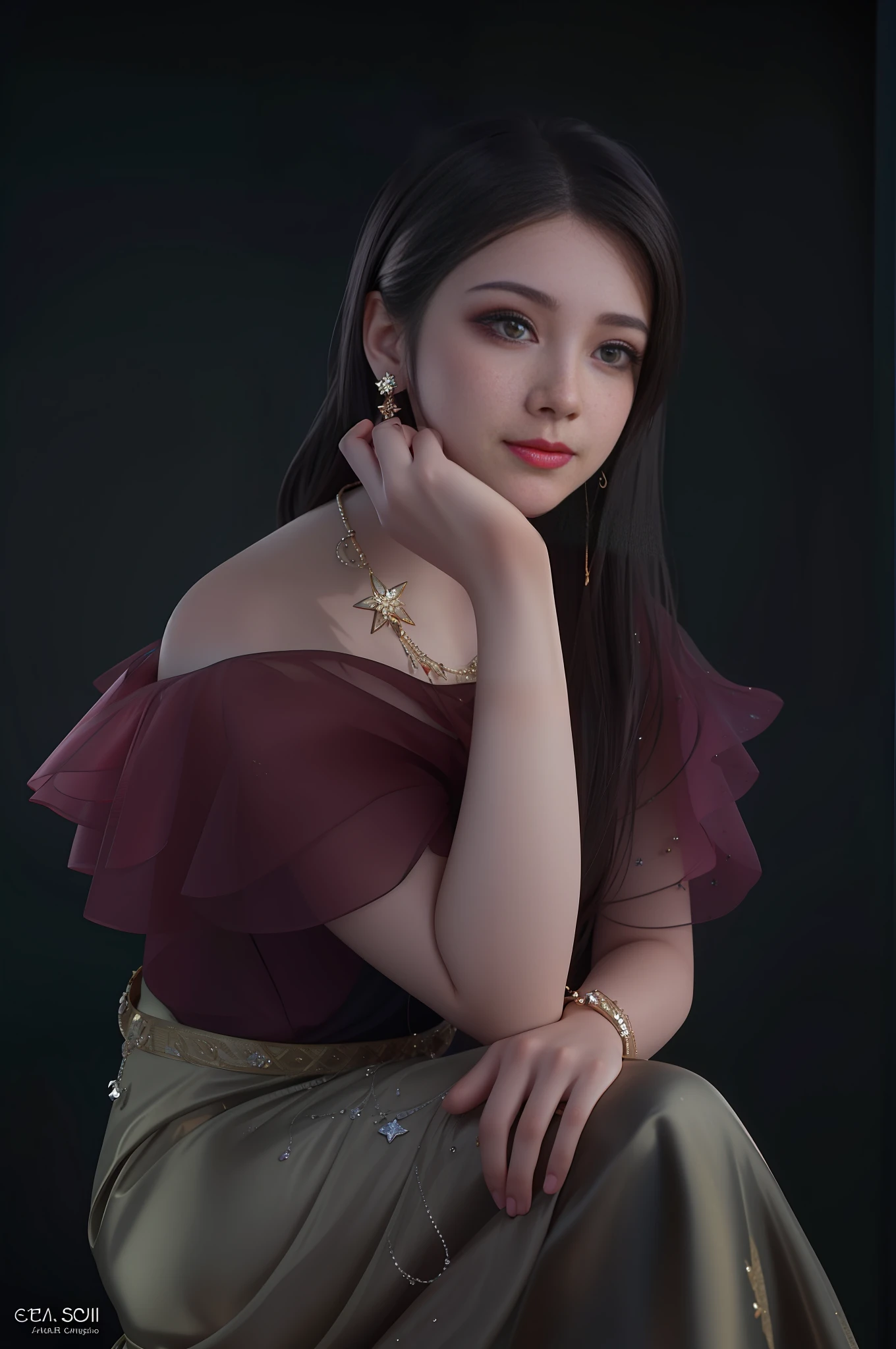 best quality, masterpiece, highres, 1girl,blush,(seductive smile:0.8),star-shaped pupils,necklace, jewelry,Beautiful face,upon_body, tyndall effect,photorealistic, dark studio, rim lighting, two tone lighting,(high detailed skin:1.2), 8k uhd, dslr, soft lighting, high quality, volumetric lighting, candid, Photograph, high resolution, 4k, 8k, Bokeh,beautiful dress