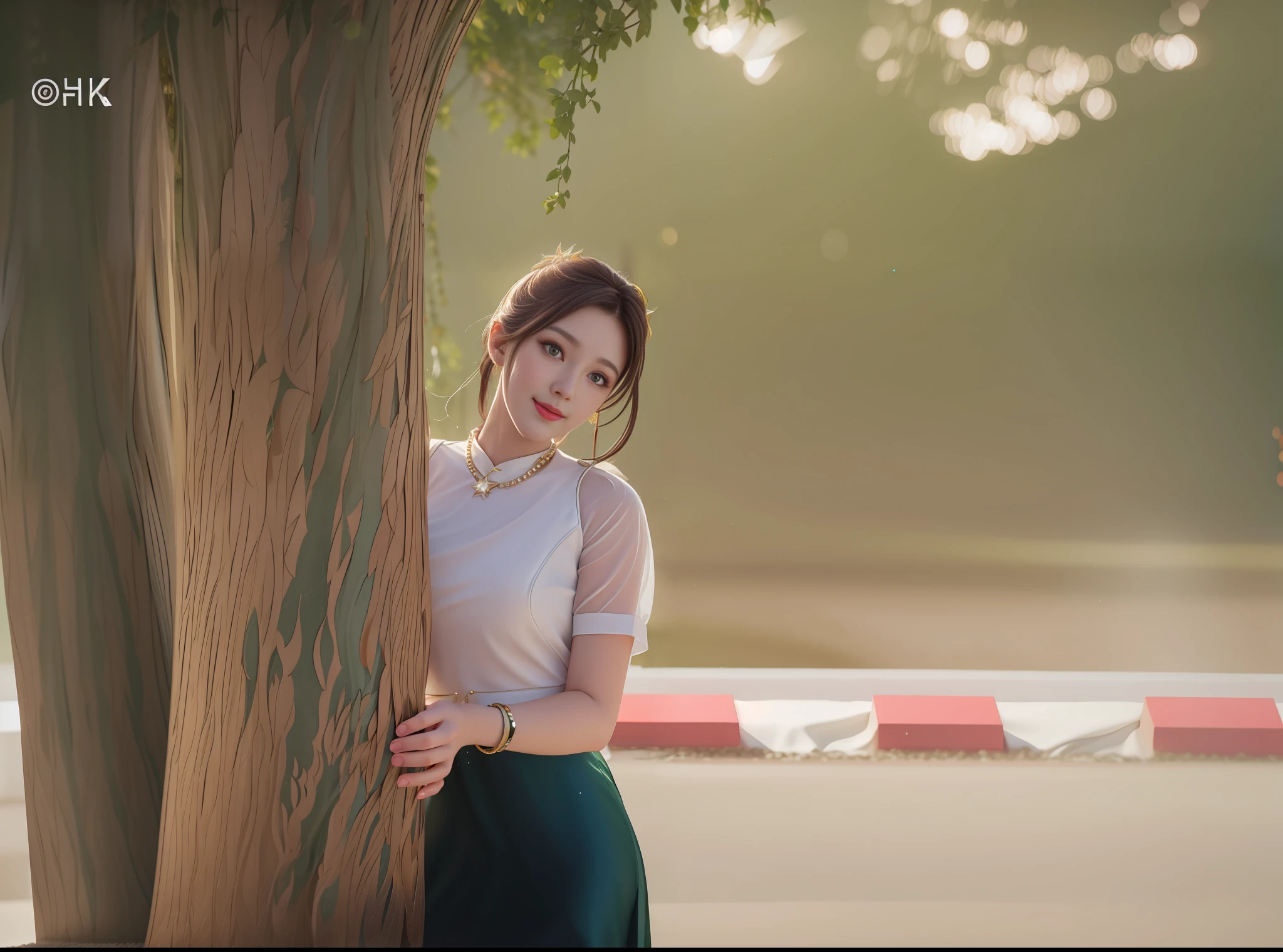 best quality, masterpiece, highres, 1girl,blush,(seductive smile:0.8),star-shaped pupils,necklace, jewelry,Beautiful face,upon_body, tyndall effect,photorealistic, dark studio, rim lighting, two tone lighting,(high detailed skin:1.2), 8k uhd, dslr, soft lighting, high quality, volumetric lighting, candid, Photograph, high resolution, 4k, 8k, Bokeh,,not sexy dress,white and green uniform