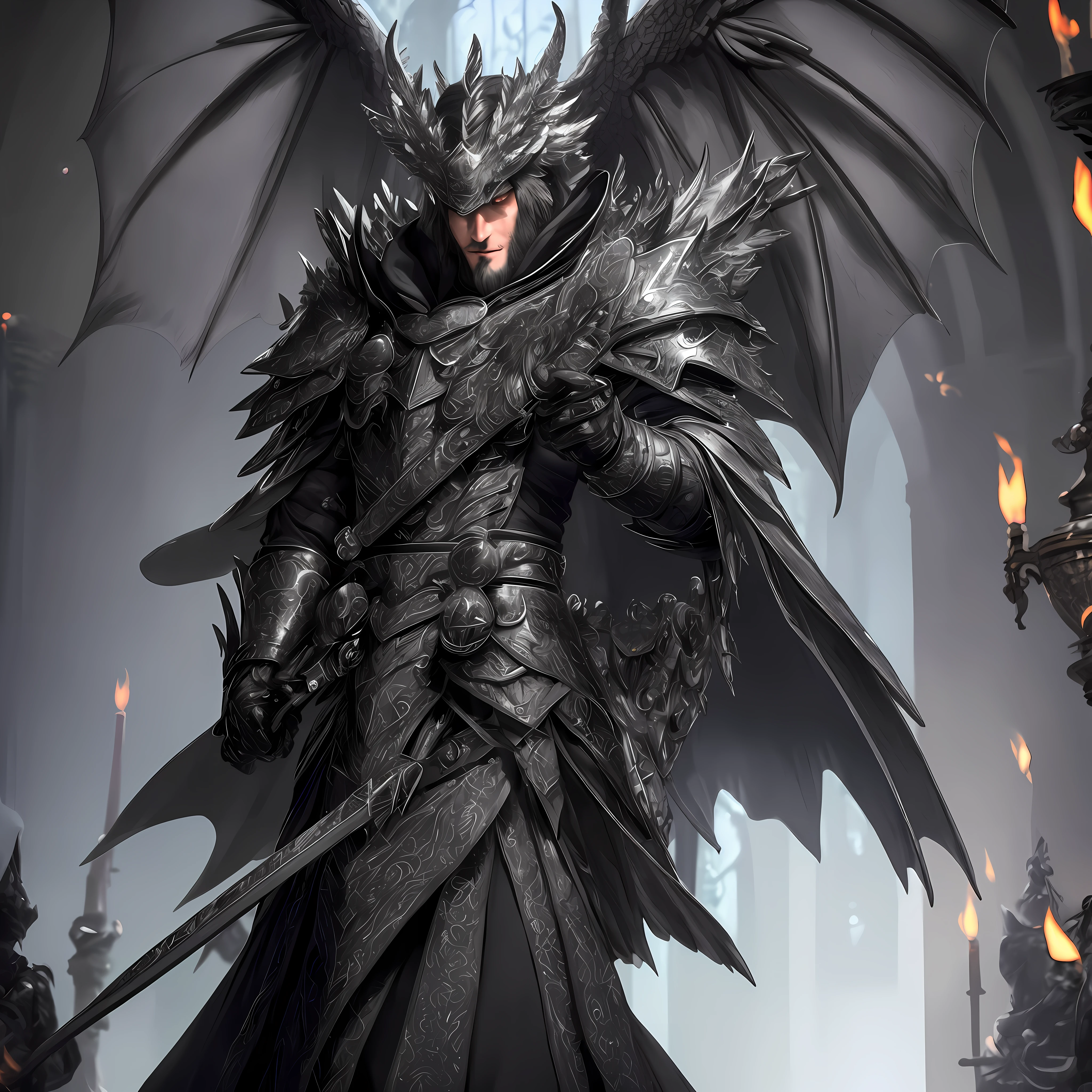 Has a gray silver chin beard on his face, the membrane on his wings is slightly translucent and veins and bones can be seen through easily,