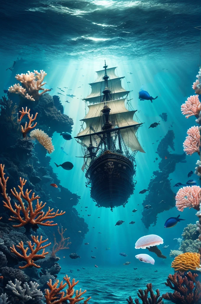 Underwater world, corals, jellyfish, unknown creatures