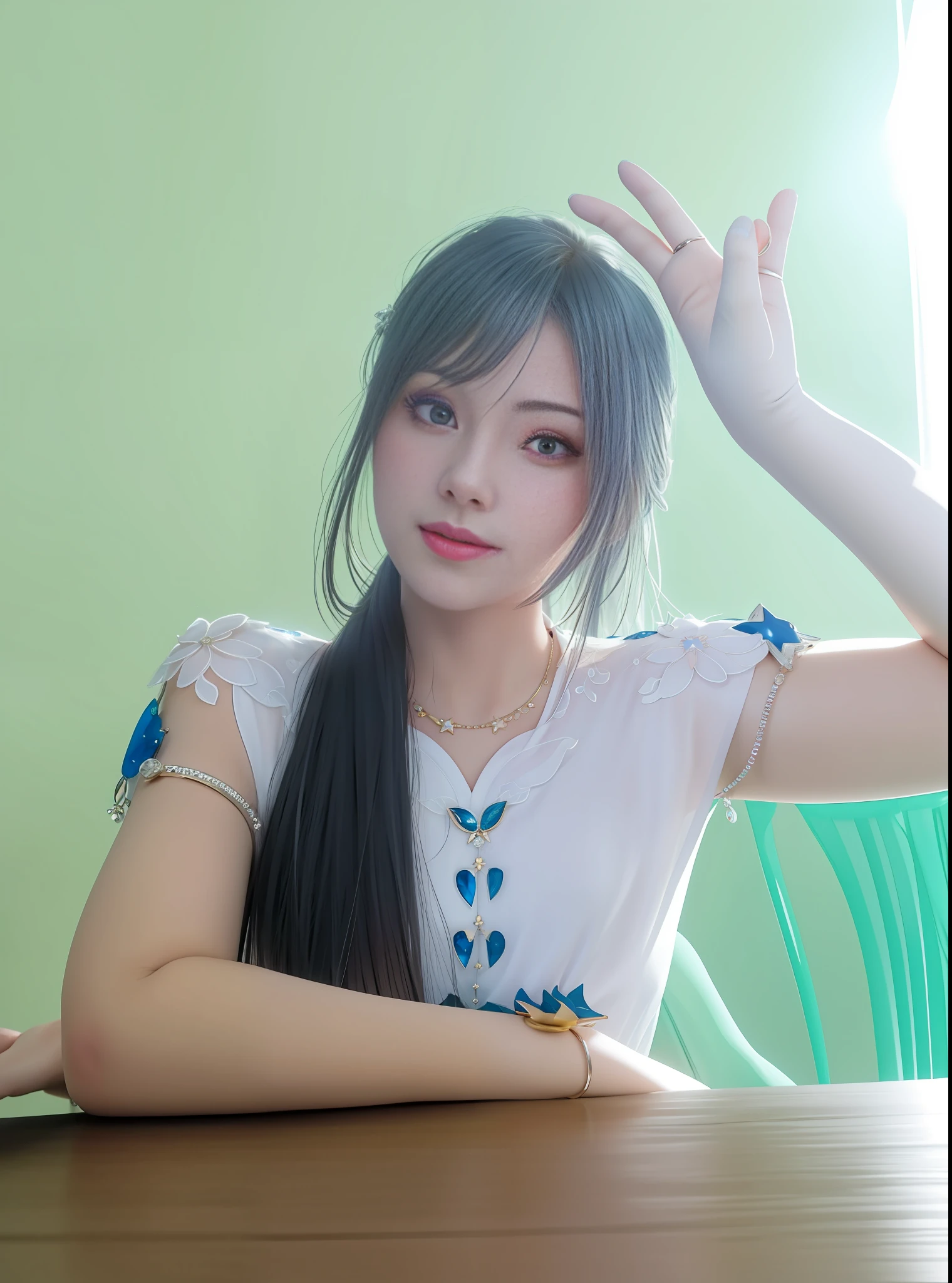 best quality, masterpiece, highres, 1girl,blush,(seductive smile:0.8),star-shaped pupils,necklace, jewelry,Beautiful face,upon_body, tyndall effect,photorealistic, dark studio, rim lighting, two tone lighting,(high detailed skin:1.2), 8k uhd, dslr, soft lighting, high quality, volumetric lighting, candid, Photograph, high resolution, 4k, 8k, Bokeh,,not sexy dress