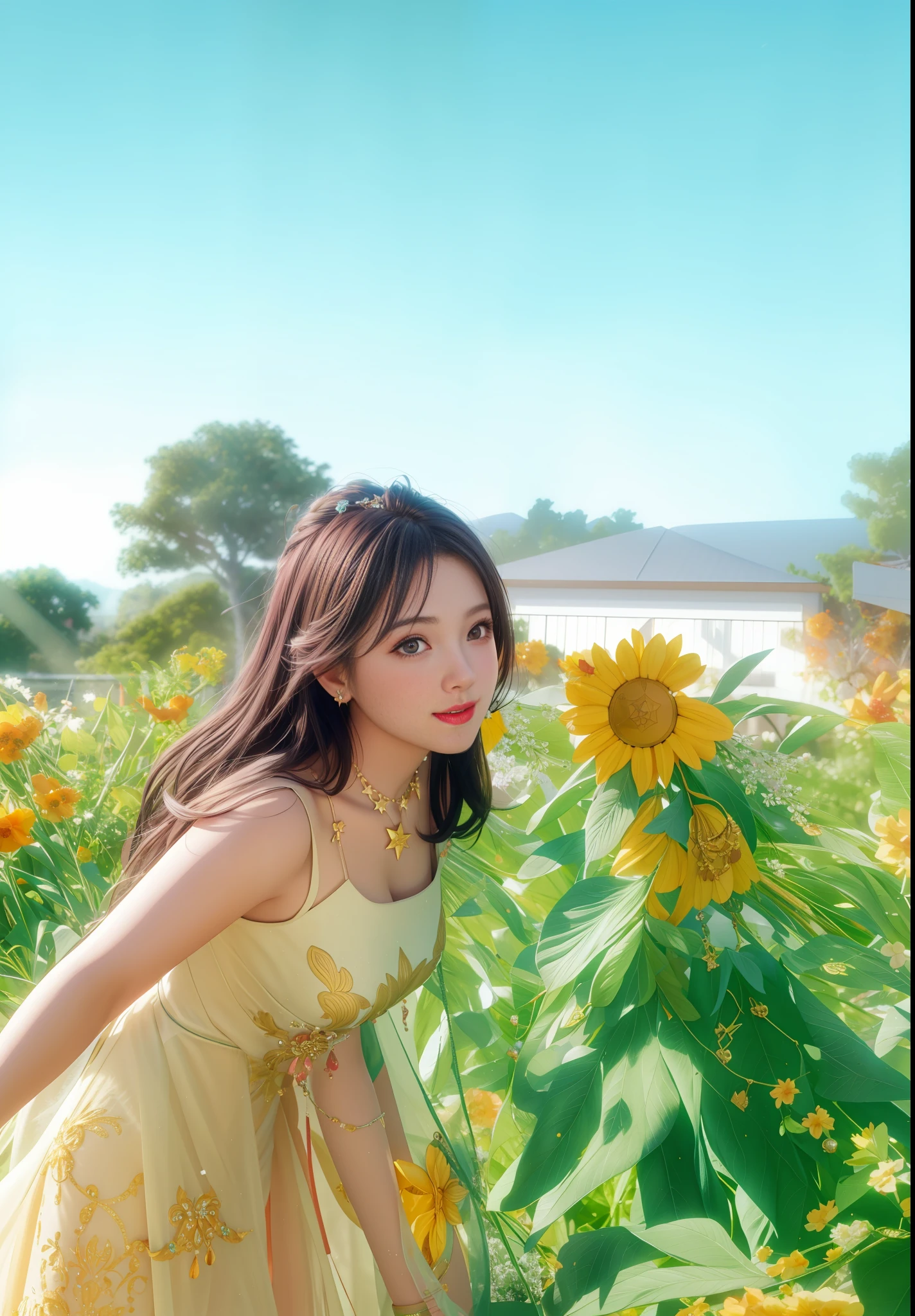 best quality, masterpiece, highres, 1girl,blush,(seductive smile:0.8),star-shaped pupils,necklace, jewelry,Beautiful face,upon_body, tyndall effect,photorealistic, dark studio, rim lighting, two tone lighting,(high detailed skin:1.2), 8k uhd, dslr, soft lighting, high quality, volumetric lighting, candid, Photograph, high resolution, 4k, 8k, Bokeh,,not sexy dress