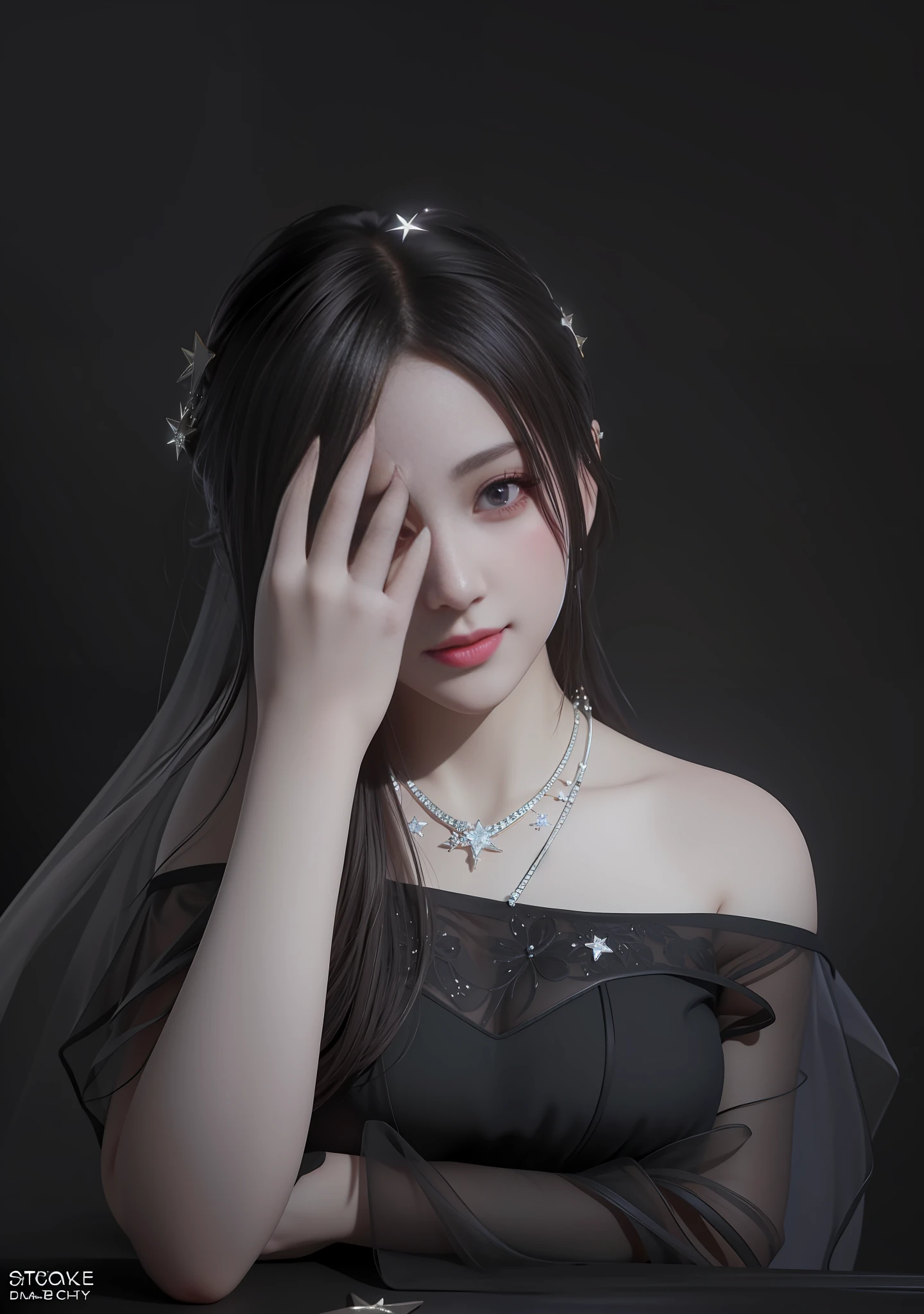 best quality, masterpiece, highres, 1girl,blush,(seductive smile:0.8),star-shaped pupils,necklace, jewelry,Beautiful face,upon_body, tyndall effect,photorealistic, dark studio, rim lighting, two tone lighting,(high detailed skin:1.2), 8k uhd, dslr, soft lighting, high quality, volumetric lighting, candid, Photograph, high resolution, 4k, 8k, Bokeh,,not sexy dress,beautiful thick dress