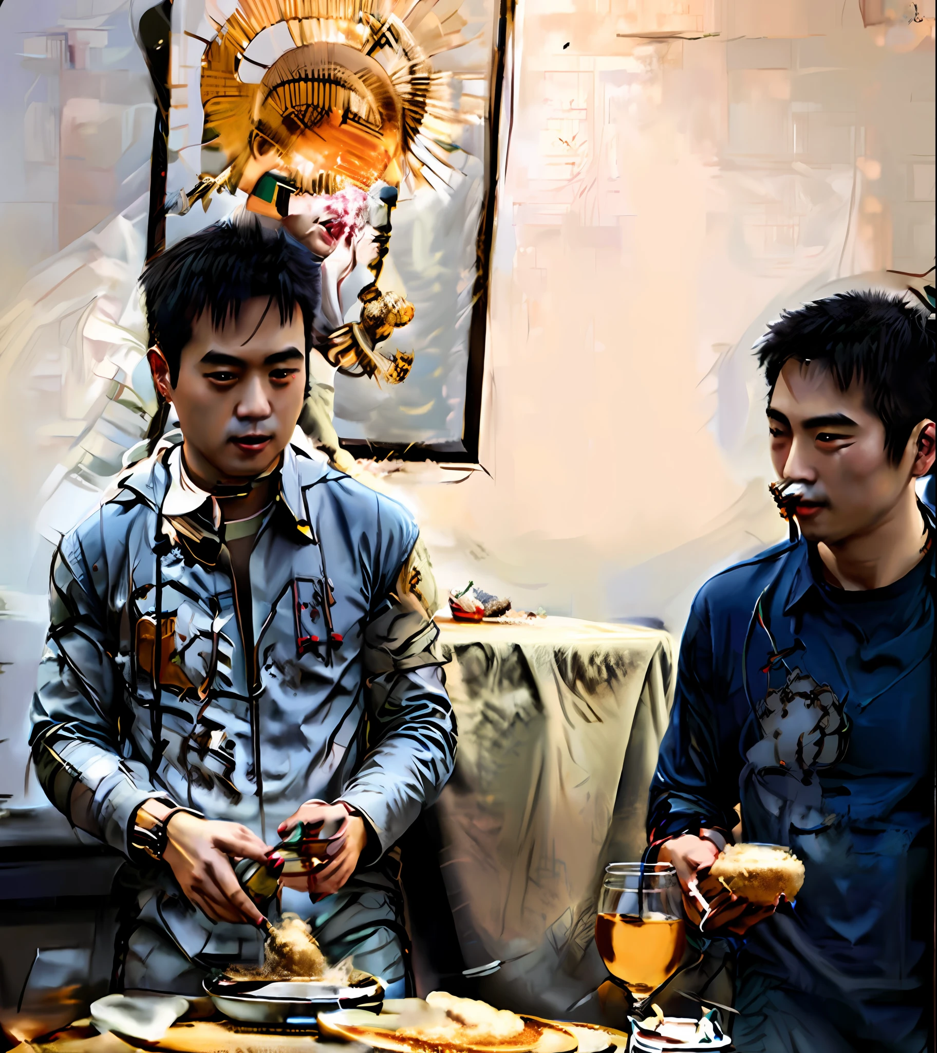 Astronauts drinking and eating at a table, Ruan Jia and Zhong Fenghua, yiqiang and shurakrgt, jin shan and ross tran, lee griggs and jason chan, ruan jia and brom, ross tran and bayard wu, Kanbun Master, carlos huante and doug chiang, qifeng lin, candid