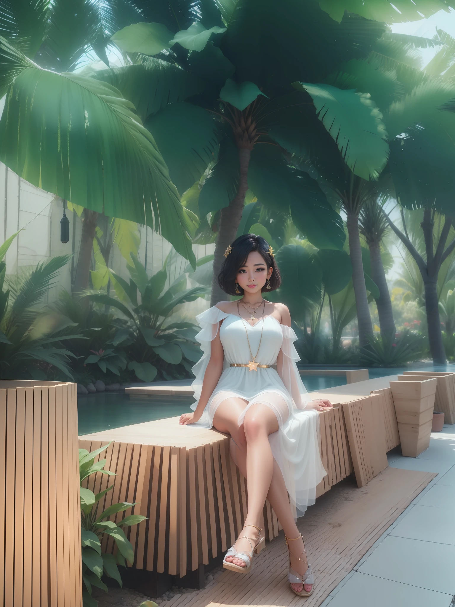 best quality, masterpiece, highres, 1girl,blush,(seductive smile:0.8),star-shaped pupils,necklace, jewelry,Beautiful face,upon_body, tyndall effect,photorealistic, dark studio, rim lighting, two tone lighting,(high detailed skin:1.2), 8k uhd, dslr, soft lighting, high quality, volumetric lighting, candid, Photograph, high resolution, 4k, 8k, Bokeh,,not sexy dress,short hair style