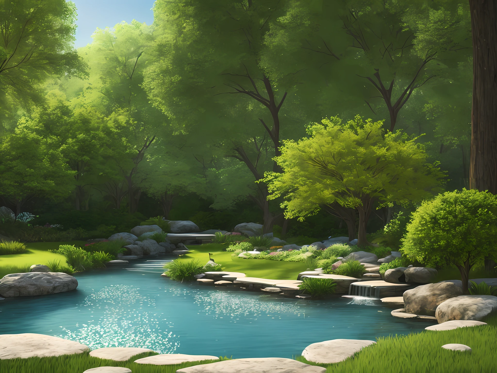 A serene place, very pleasant, beautiful, calm and beautifully landscaped. photorealistic, 8k uhd, studio quality, ultra realistic, maximum detail, large scale, postprocessing, photorealistic, photorealistic, photoshop, photography, detailed, cinematic lighting, landscape, panorama, scenery, ray tracing, cinema4d