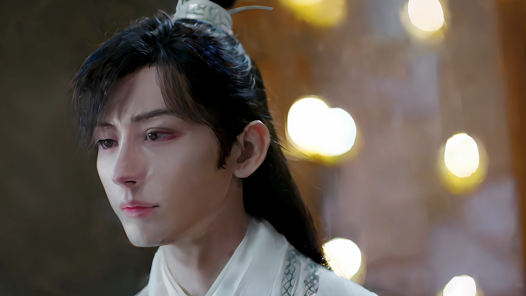 (Male: 1.1), [Monochrome: Pastel Color: 0.6] Theme, (Masterpiece), (Best Quality), (Detail), Light Layer, Glossy Skin, (Complicated Details: 1.1), Black Hair, long hair, black eyes,