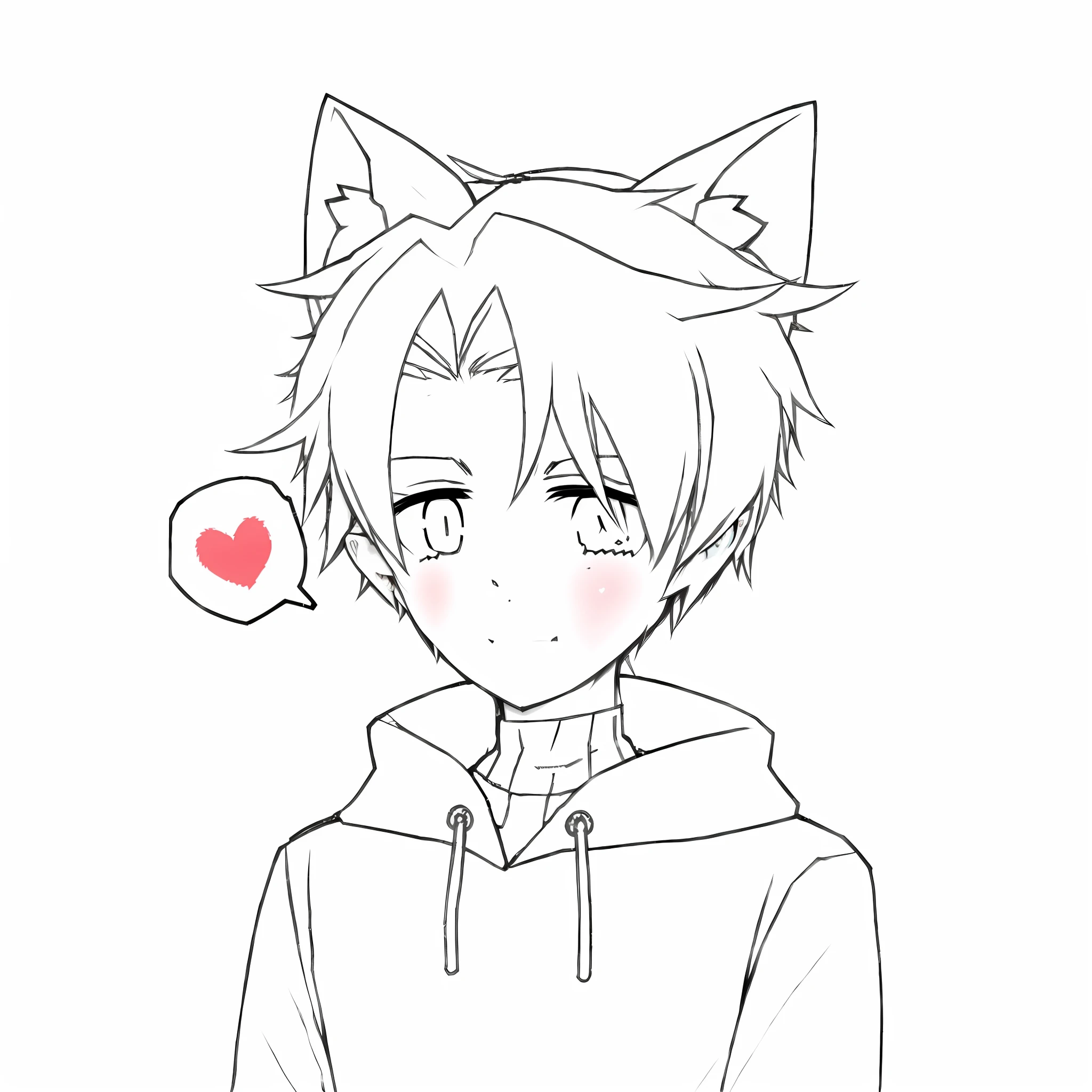 anime boy with cat ears and a heart in his mouth, boy with cat ears and tail, anime girl with cat ears, emo boy with cat ears and tail, in an anime style, anime cat, girl with cat ears, in anime style, cute anime catgirl, anime catgirl, anime boy, flat anime style shading, simple lineart, kemonomimi