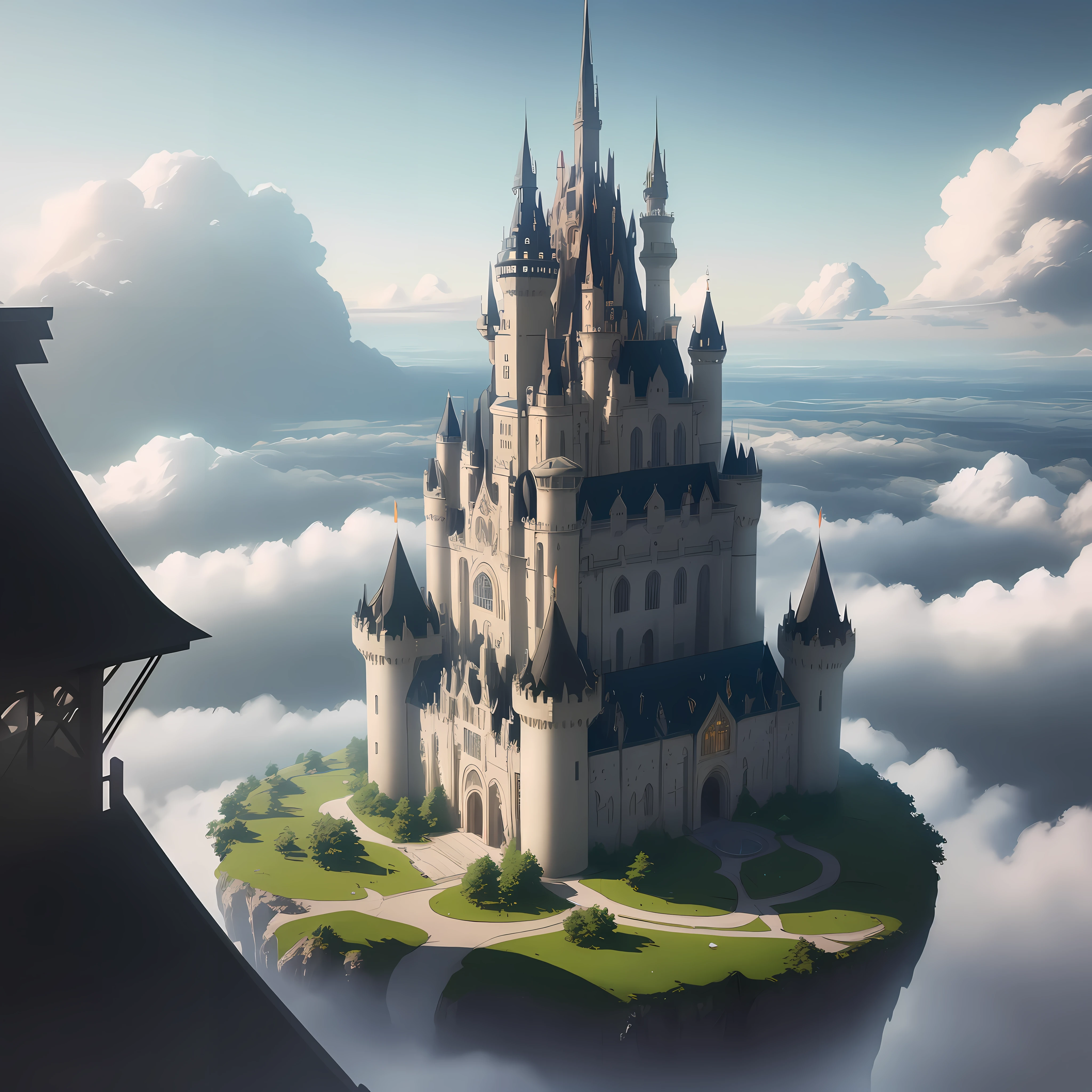 A landscape beyond the clouds captures a kingdom of modern castles. It&#39;s in anime style Artstation newreg cg cryengine