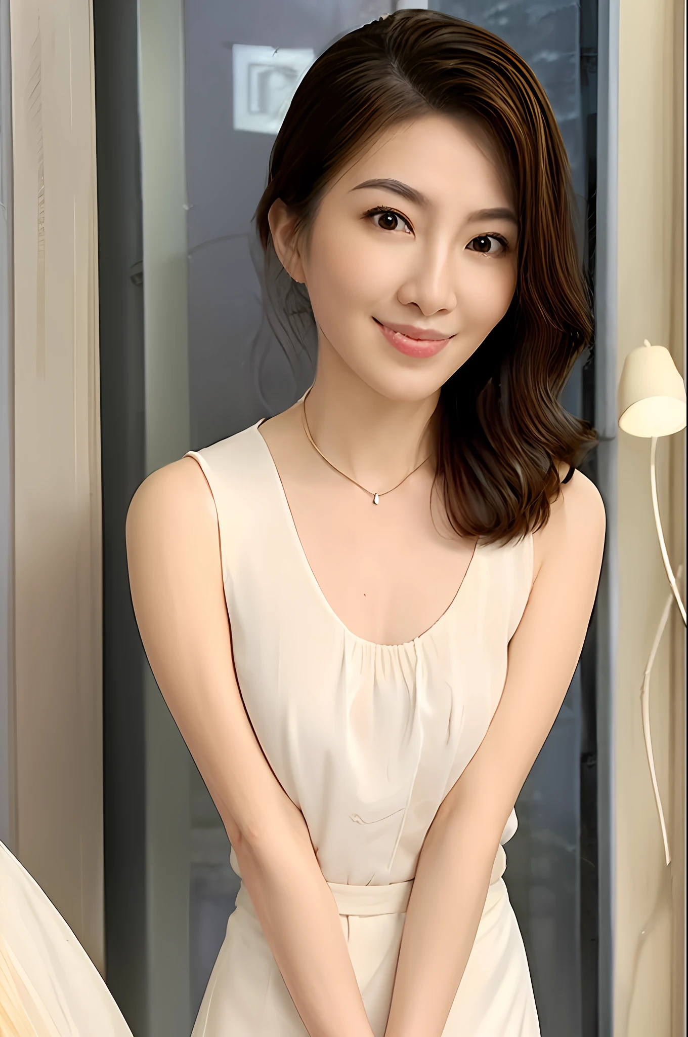 Gentle and charming Chinese beautiful woman, upper body photo, exquisite and sexy collarbone, charming oval face, double eyelids, smart peach blossom eyes, pink lips, small nose, bare shoulders, focused face, face close-up, ultra-high-definition, Super details, elegant standing posture, embroidered hip-covering lace skirt, water-soluble lace, full of artistic and three-dimensional sense, the upper body is elegant, romantic and feminine, and the lower body curve is more perfect.