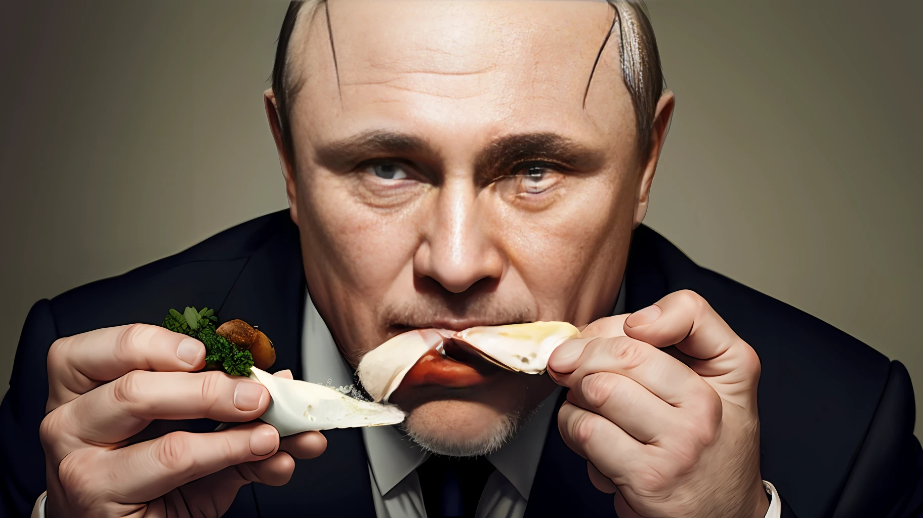 Award-winning portrait of chubby Vladimir Putin eating feces, by Annie Leibowitz, 2023, hyperrealistic, cinematic, creepy, highly detailed.