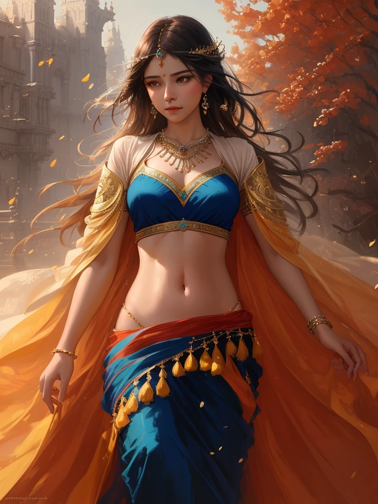 modelshoot style, (extremely detailed CG unity 8k wallpaper), full shot body photo of the most beautiful artwork in the world, stunningly beautiful photo realistic cute women in saree (navel:1.5), professional majestic oil painting by Ed Blinkey, Atey Ghailan, Studio Ghibli, by Jeremy Mann, Greg Manchess, Antonio Moro, trending on ArtStation, trending on CGSociety, Intricate, High Detail, Sharp focus, dramatic, photorealistic painting art by midjourney and greg rutkowski