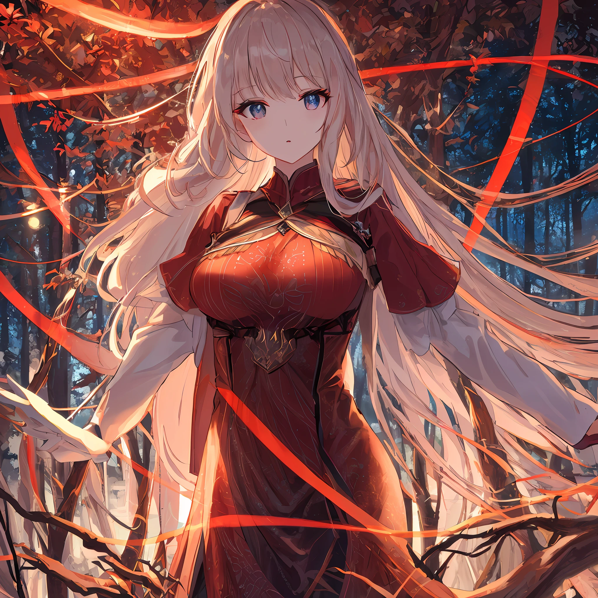 Very detailed image for &quot;OnlyFans model&quot;, best quality, very sharp and detailed CG graphics, perfect for 8k resolution wallpapers. The main subject is a &quot;model&quot; with long hair, beautiful eyes and a dynamic pose. She wears bright red clothes, which perfectly emphasizes her figure. The background is a dark forest filled with magical light, multi-colored rays pouring through the trees and creating an intriguing charm.&quot;