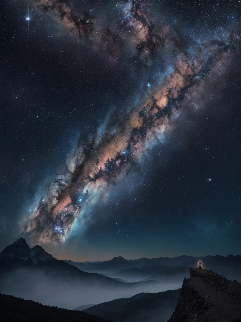 (detailed portrait, mountain top, Carina Nebula, dark night, spot lighting, 4k)