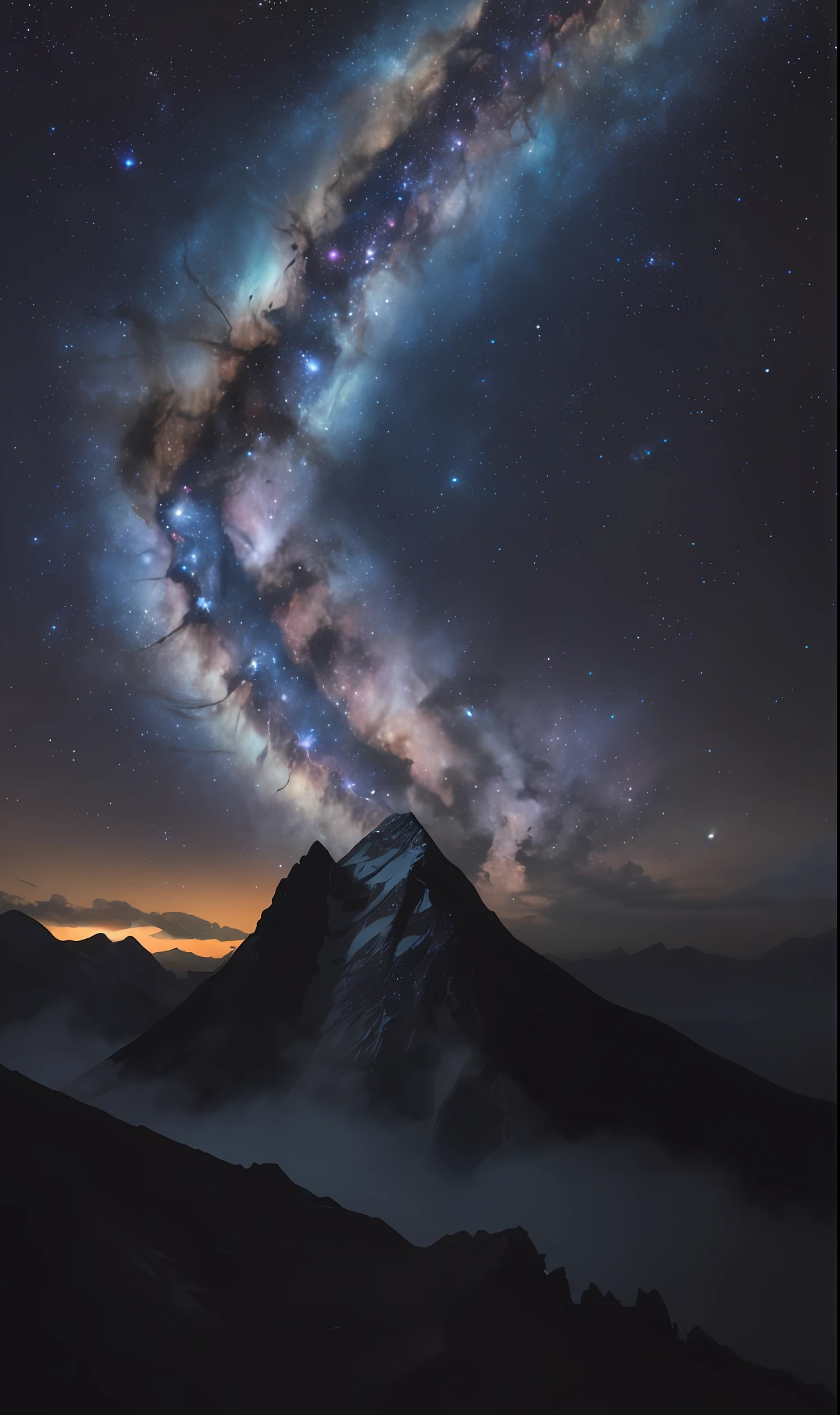 (detailed portrait, mountain top, Carina Nebula, dark night, spot lighting, 4k)