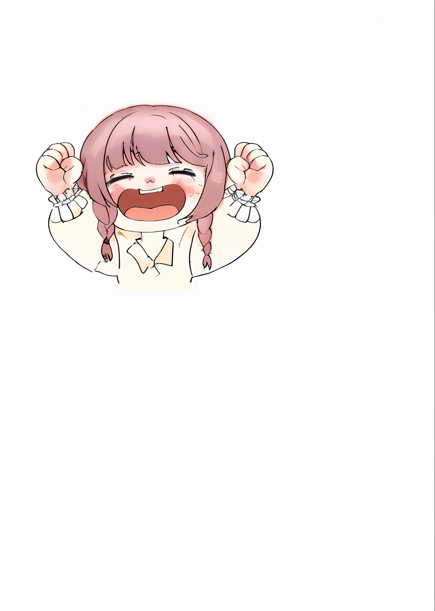 Anime girl with pink hair and white shirt raised her hands; opened her mouth, she has a cute expressive face, anime moe art style, excited expression, inspired by Naka Bokunen, cute anime face, generated laughing, crying , Angry, Annoyed, Embarrassed, Silent, Speechless, Poor Emoticons