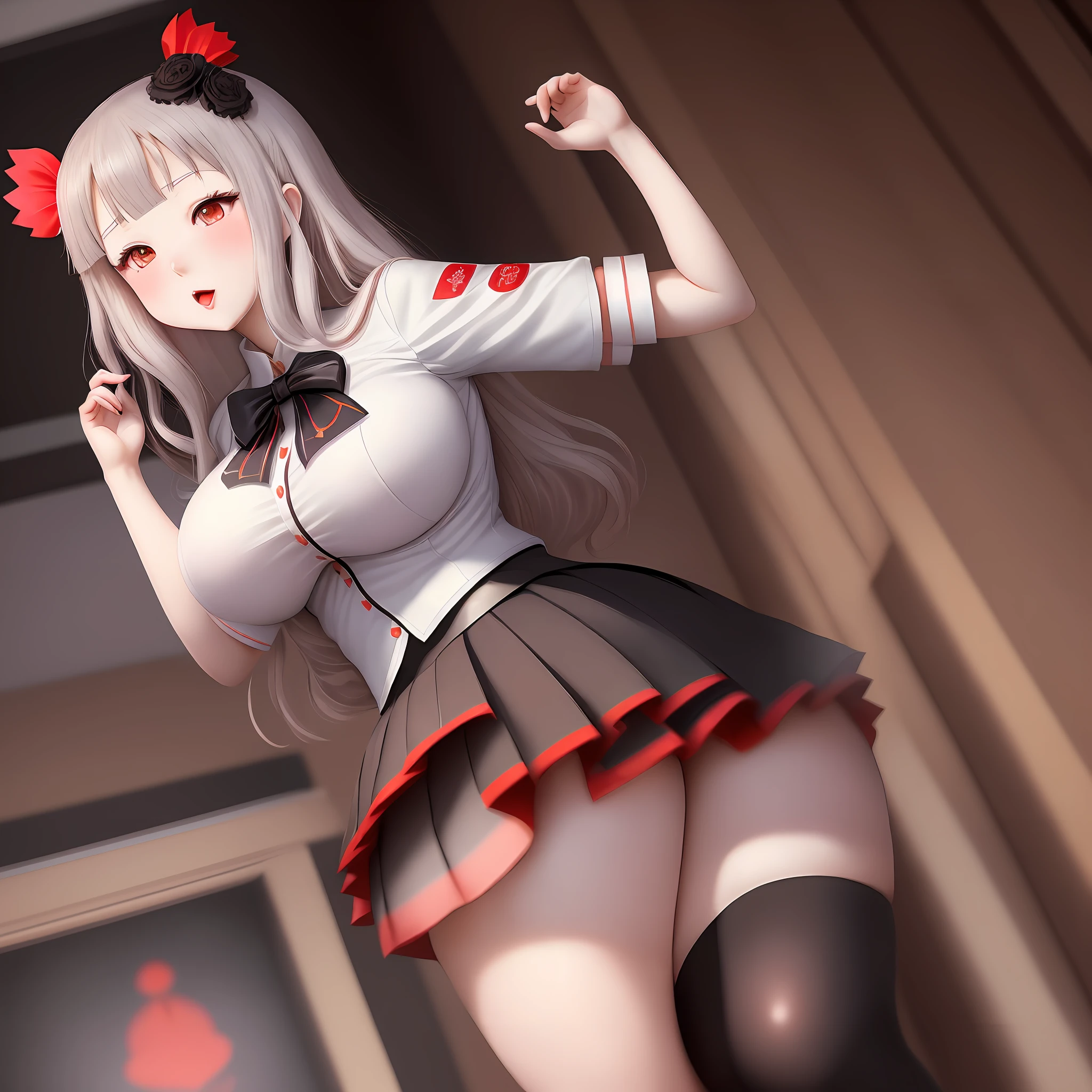 Chika Fujiwara(Kaguya-sama: Love is War), anime girl, Student Council Secretary, airhead, bubbly personality, perfect hourglass figure, big breasts, big butt, classic school uniform, 1girl, solo, sudden growth into a giantess, Giantess Art, towering over other students