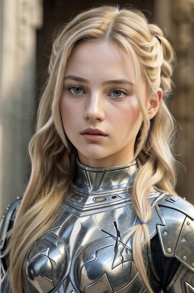 (8K, Best Quality: 1.2), (Masterpiece: 1.37), (Photo, Photorealistic: 1.37), (Ultra High Res), Full Body, Walking Pose, Front Shot, Slow Motion, Female Paladin Full Body, ( light silver armor: 1.2), (ornately decorated armor), (incredibly detailed, bloom: 1.5), (highest quality, Alessandro Casagrande, Greg Rutkowski, Sally Mann, concept art, 4k), 1.2), (razor sharp ), (Detailed Pupils: 1.1), Detailed Face and Eyes, Masterpiece, Best Quality, (Highly Detailed Photo: 1.1), (Long Blonde Hair, Ponytail, Ecstatic: 1.1), (Young Woman: 1.1), sharp, (perfect body: 1.1), realistic, real shadow, 3d, (temple background: 1.2), (by Michelangelo), photographed by Canan EOS R6, 135mm, 1/1250s, f/2 .8, ISO400