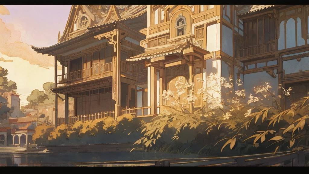 outdoor in the golden hour
Background Ghibli style village,
(fujifilm 16k) ,hyperrealistic, intricate detail, autolevel, dark, art nouveau, dramatic, desaturated, (expansive), intricate