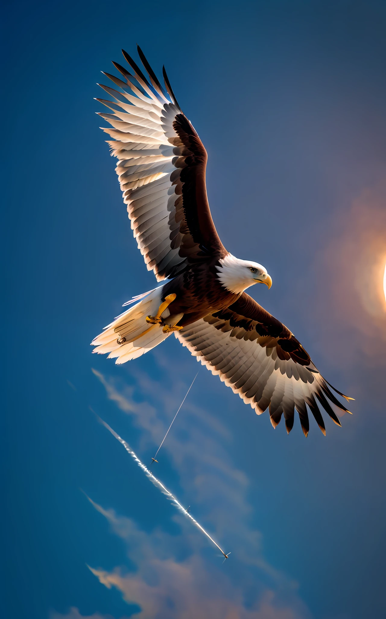 highly detailed realistic photograph of an eagle soaring through the sky, (night sky), ((wildfires)), professional, 4k, shot on Canon, 85mm, shallow depth of field, post-processing, max detail, roughness, real life, ultra realistic, photorealism, photography, natural,