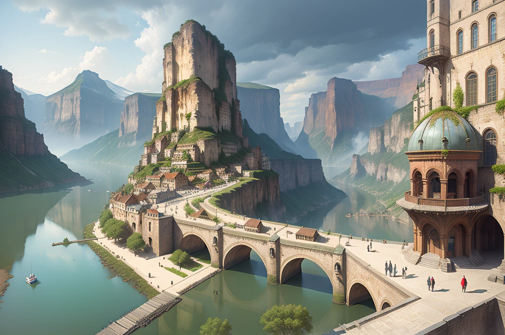 ((masterpiece)),((best quality)),((high detial)),((realistic,))
Industrial age city, bazaars,architectural streets, lake,European architecture,(Bridges:0.8), architectural streets, rainy days, steampunk, European architecture,deep canyons in the middle,mountain in distance