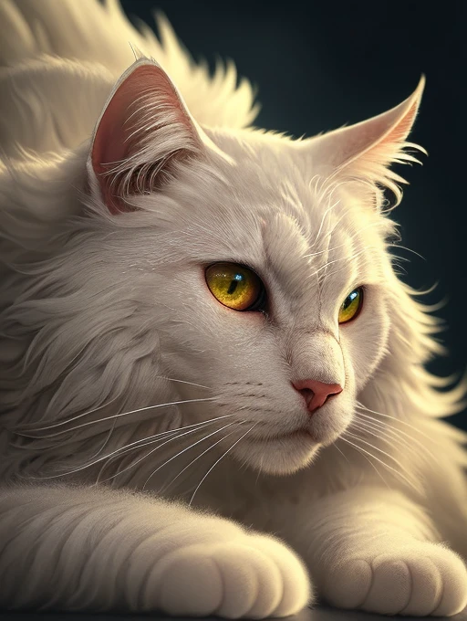 Large, fat, fluffy, white, long-haired Scottish cat, beside golden dragon with scaly skin sit in each other's arms and look at each other like lovers, concept art, complex, elegant, highly detailed digital painting, smooth, sharp focus, illustration, stunningly intricate detail, luminous filigree fantasy, digital art masterpiece, centred composition perfect composition, intricate pose, intricate, beautifully detailed insanely detailed octane rendering, 8k, art photography, photorealistic concept art, soft natural volumetric cinematic perfect light, award winning photography, masterpiece, oil on canvas, intricate, elegant, highly detailed digital artwork